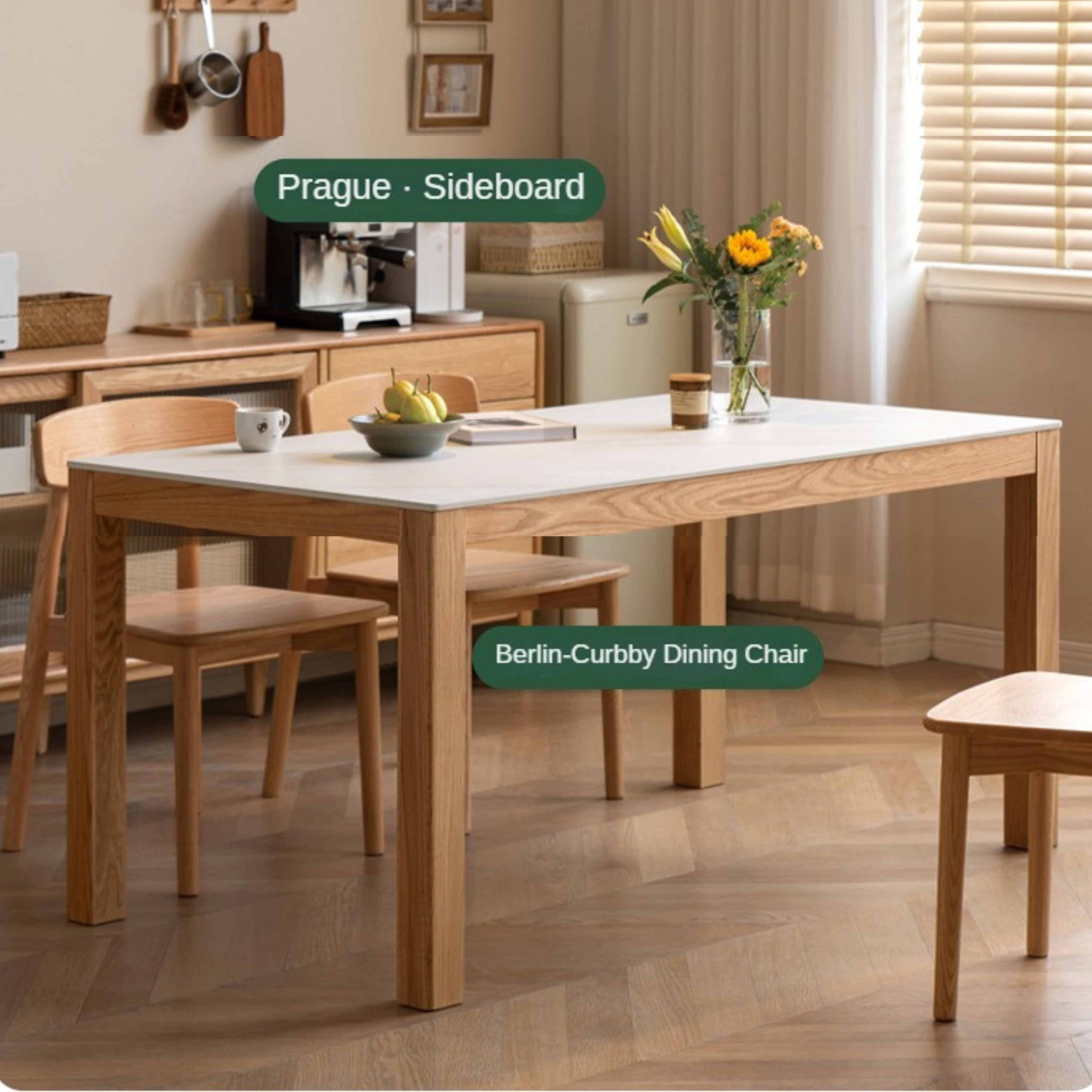 Solid Oak Wood Rectangular Rock Plate Dining Table - Rustic Farmhouse Style for Kitchen, Dining Room & Outdoor Entertaining