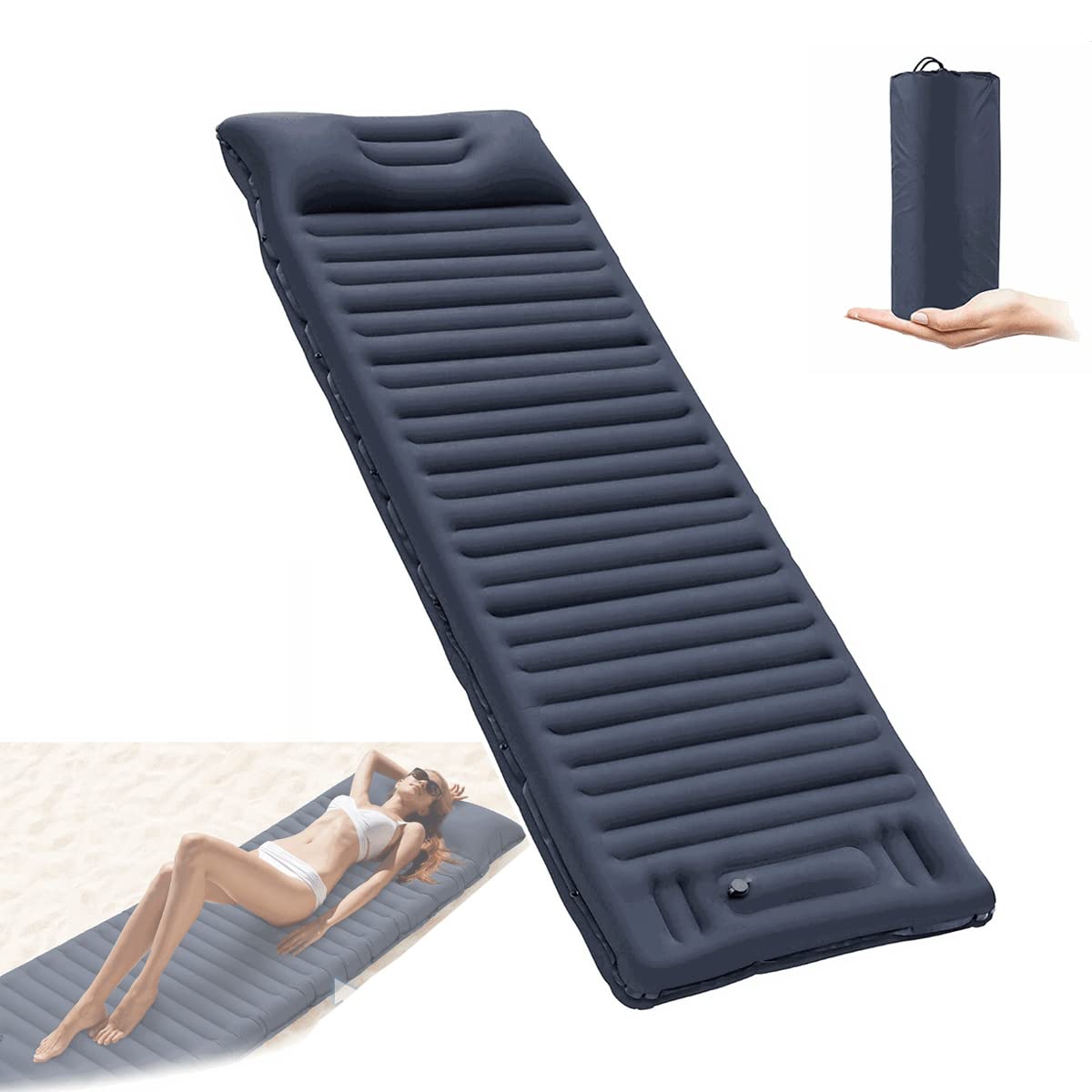 Ultralight Inflatable Camping Sleeping Pad with Built-in Pump - Portable Hiking Air Mattress for Adults, Waterproof Backpacking Bed with Pillow - Perfect for Outdoor Adventures, Travel & Camping Trips