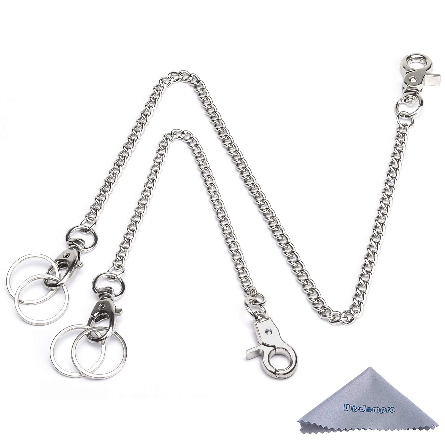 Wisdompro Heavy Duty Wallet Chain 2 Pack (8 & 16 Inch) with Lobster Clasps & Extra Rings - Silver | Secure Keys, Wallet & Accessories for Jeans, Pants, Belt Loops, Purses & Handbags | Perfect for Everyday Carry, Night Out & Travel Accessories