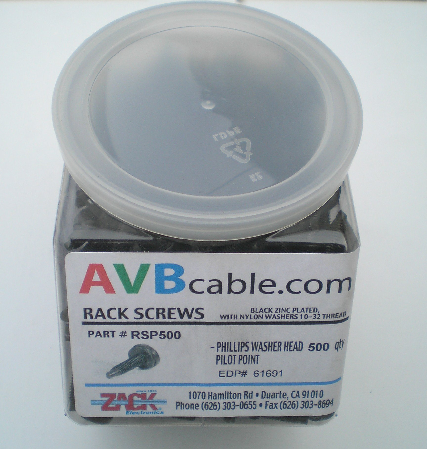 AVB Cable RSP500 Rack Screws with Pilot Point & Captive Washer - 500pcs/Jar - Ideal for Server Racks, Network Cabinets & Data Center Installations