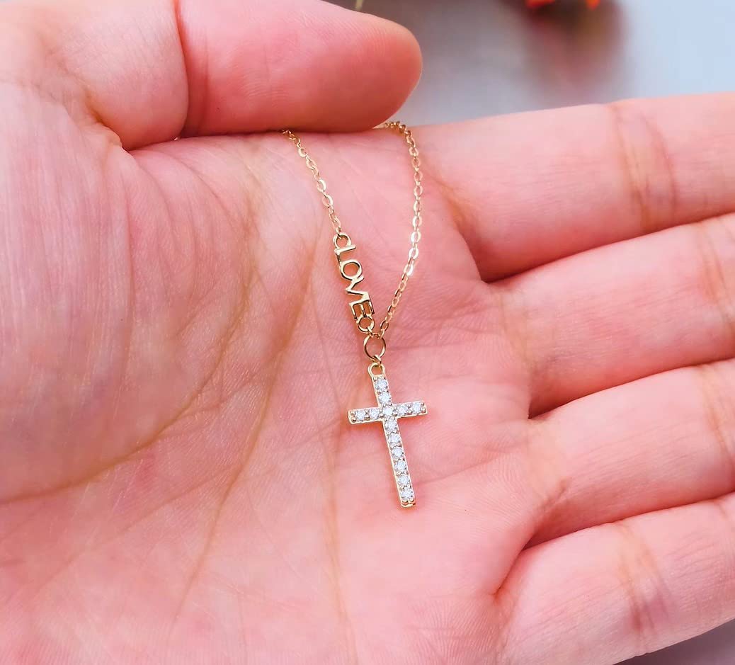 14K Gold Moissanite Cross Necklace for Women - 16