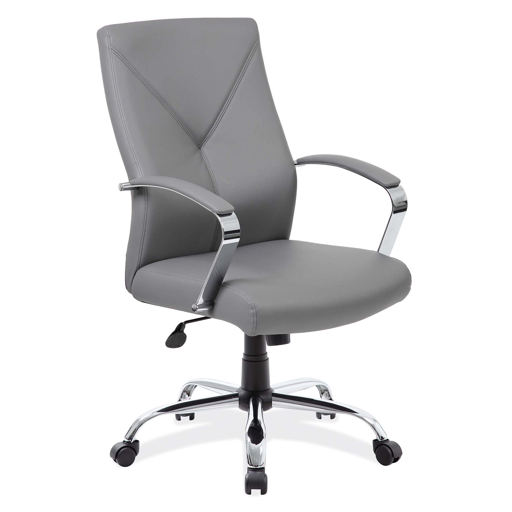 Premium High Back Executive Office Chair - Ergonomic Upholstered Seat & Back Support with Chrome Base - Ideal for Home Office, Conference Rooms & Long Work Sessions (1401GRY, Grey)