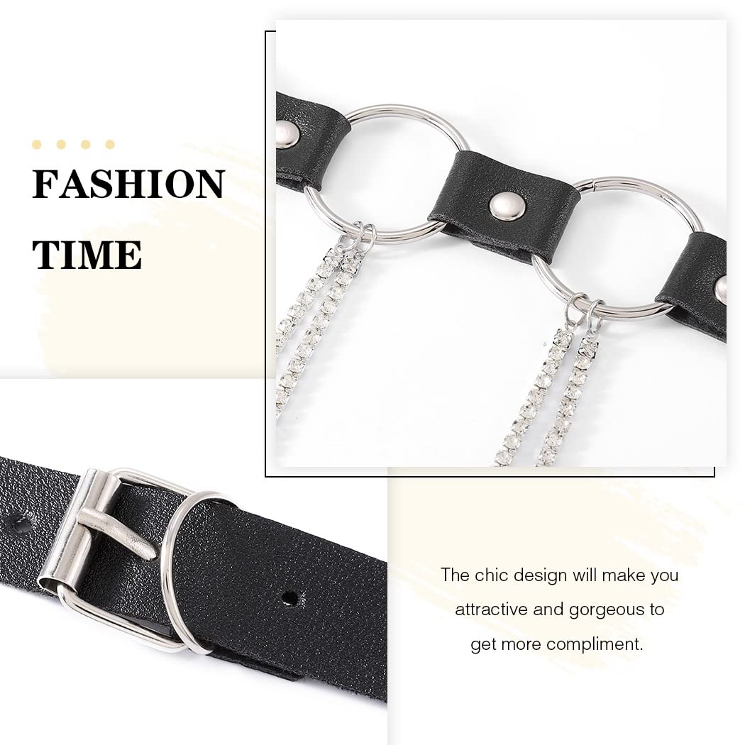 Gothic Punk Leather Waist Chain for Women - Black Rhinestone Body Jewelry Belt | Gothic Accessories for Concerts, Parties & Fashion Outfits (3-Pack)