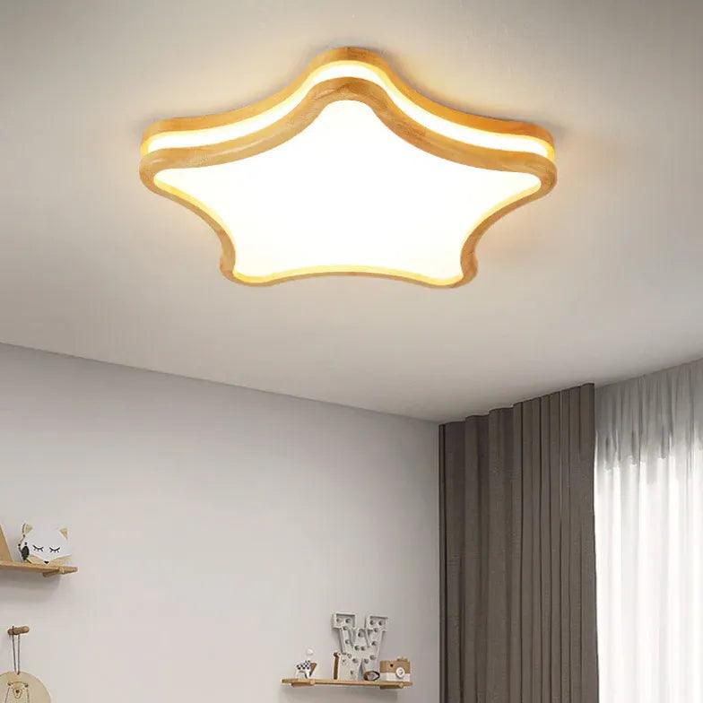 Wooden Star Shaped Ceiling Light for Kids Room - Dimmable LED Nursery Light - Perfect for Bedroom, Playroom & Children's Decor