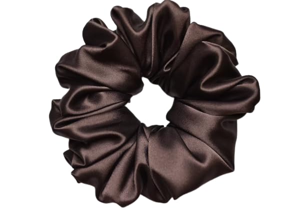 Premium Satin Silk Hair Scrunchies Set of 3 - Soft Ponytail Holders & Volumizing Hair Ties for Women & Girls (Large, Coffee) | Perfect for Work, Gym, Sleep & Everyday Styling