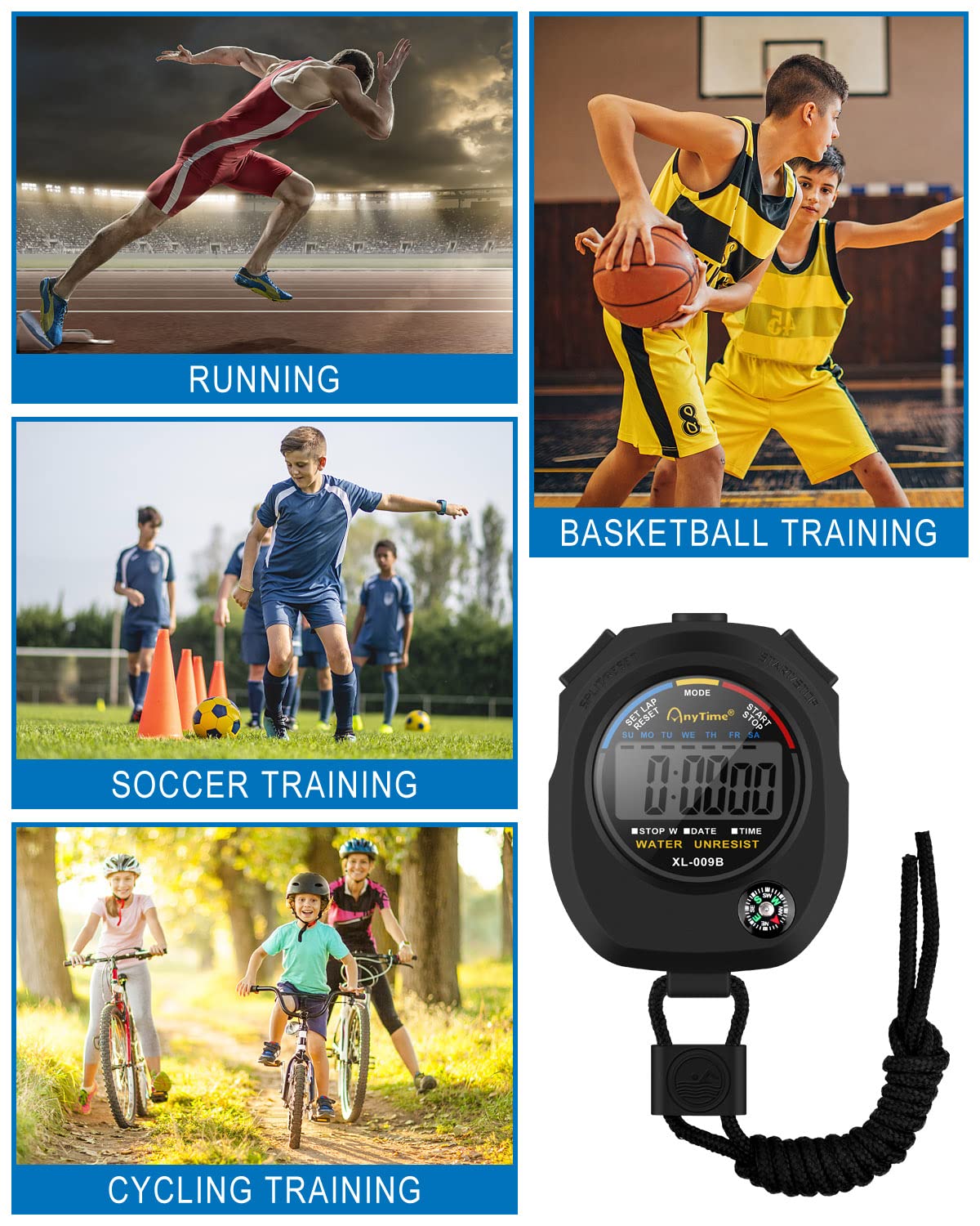 TINDTOP Digital Stopwatch Timer 4 Pack - Professional Sports Stopwatch with Calendar, Alarm & Compass - Multifunction Handheld Timer for Swimming, Running, Soccer Coaches & Referees - Perfect for Training, Competitions and Outdoor Activities