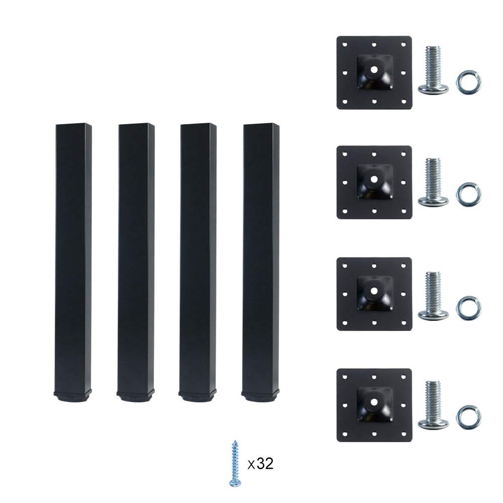 16 Inch Adjustable Metal Table Legs Set of 4 - Heavy Duty Square Furniture Legs for Office Desk, Dining Table, Workbench - Black (Perfect for Home Office, Conference Room, Restaurant)