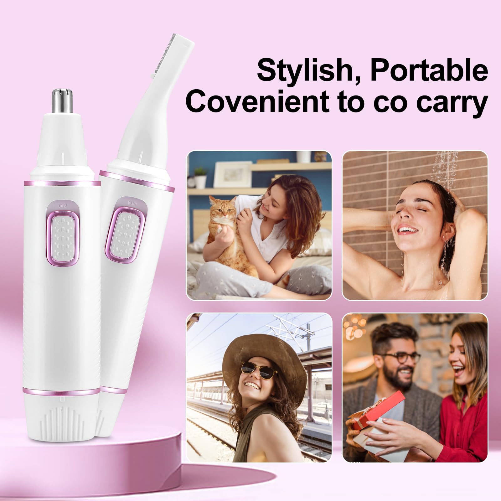 AREYZIN 2-in-1 Painless Nose Hair Trimmer & Eyebrow Trimmer for Women - White Facial Hair Removal Tool with Dual-Edge Blade, Easy to Clean - Perfect for Travel, Home Grooming & Personal Care