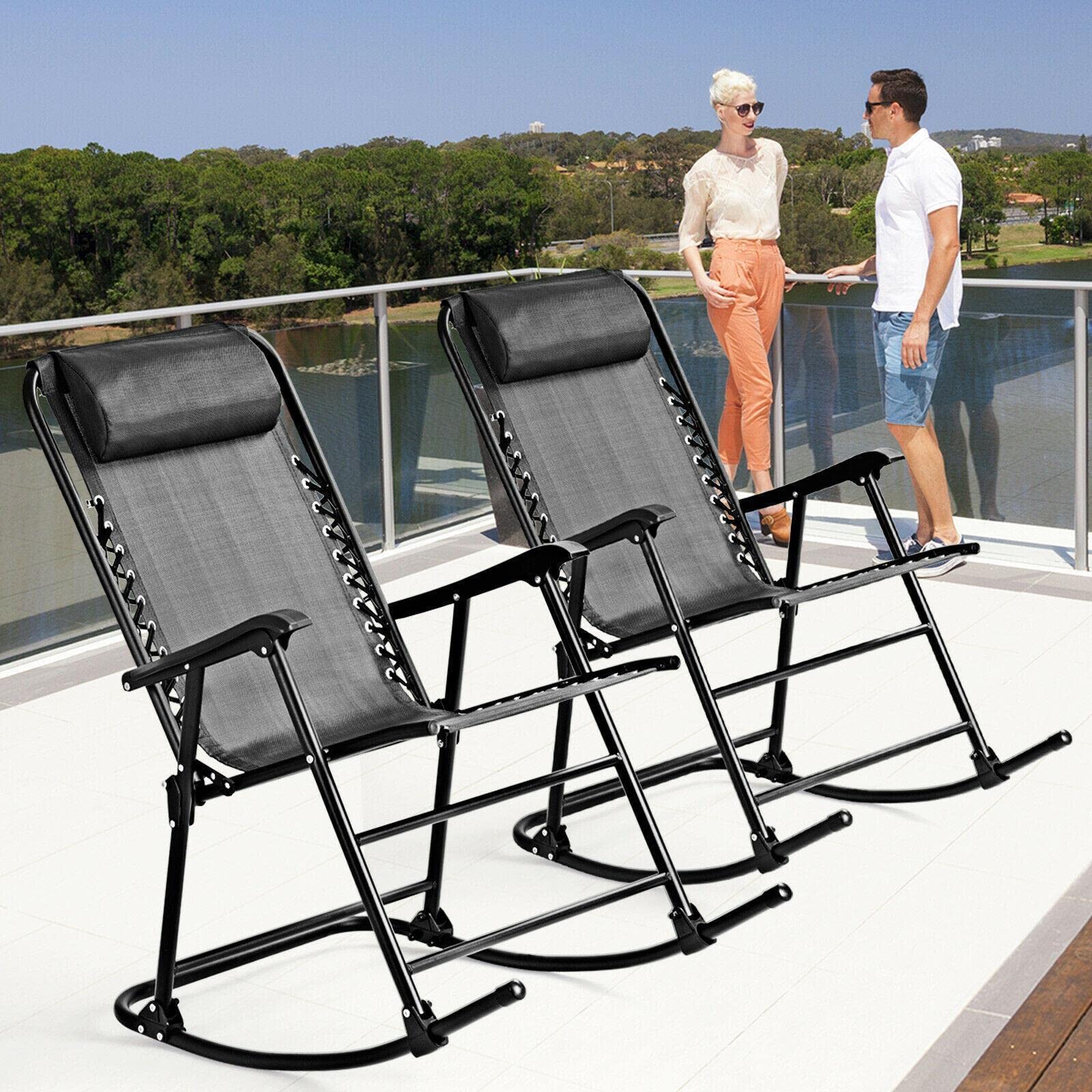 Folding Zero Gravity Rocking Chair - Adjustable Headrest Patio Recliner for Outdoor Relaxation, Grey Mikalo Rocker | Perfect for Backyard, Camping & Beach Use