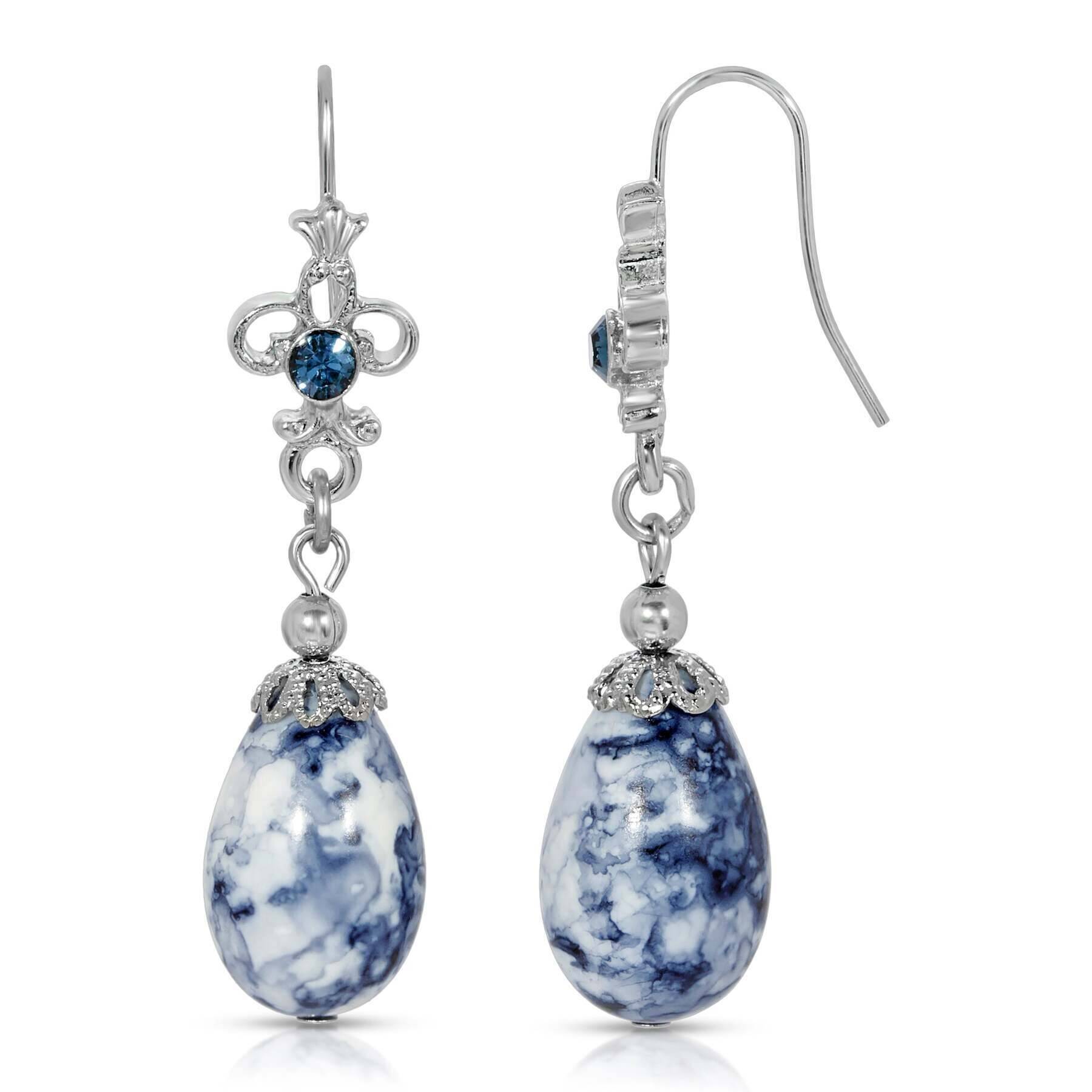 1928 Jewelry Blue Denim Crystal Drop Earrings for Women - Elegant Dangle Earrings for Party, Wedding & Evening Wear