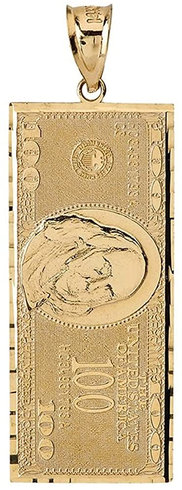 14K Yellow Gold Benjamin Franklin $100 Bill Money Charm Pendant - Hip Hop Jewelry for Men & Women - Perfect for Necklaces, Chains & Rappers