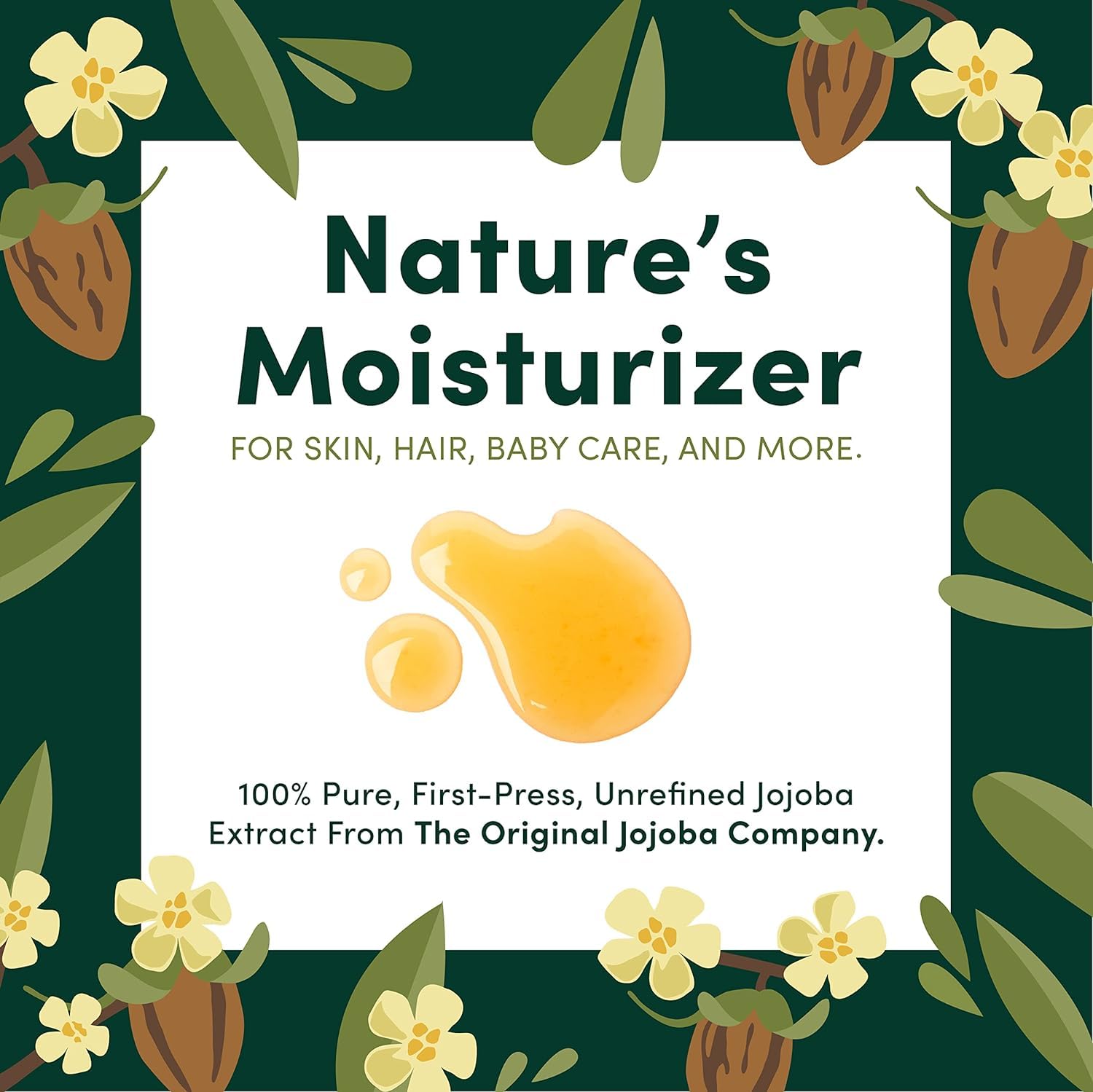 HobaCare 100% Pure Unrefined Jojoba Oil for Skin, Hair & Nails - Natural Moisturizer for Face, Body, Beard & Dry Skin Care - 128 fl oz - Perfect for Daily Hydration, Massage & DIY Beauty Treatments