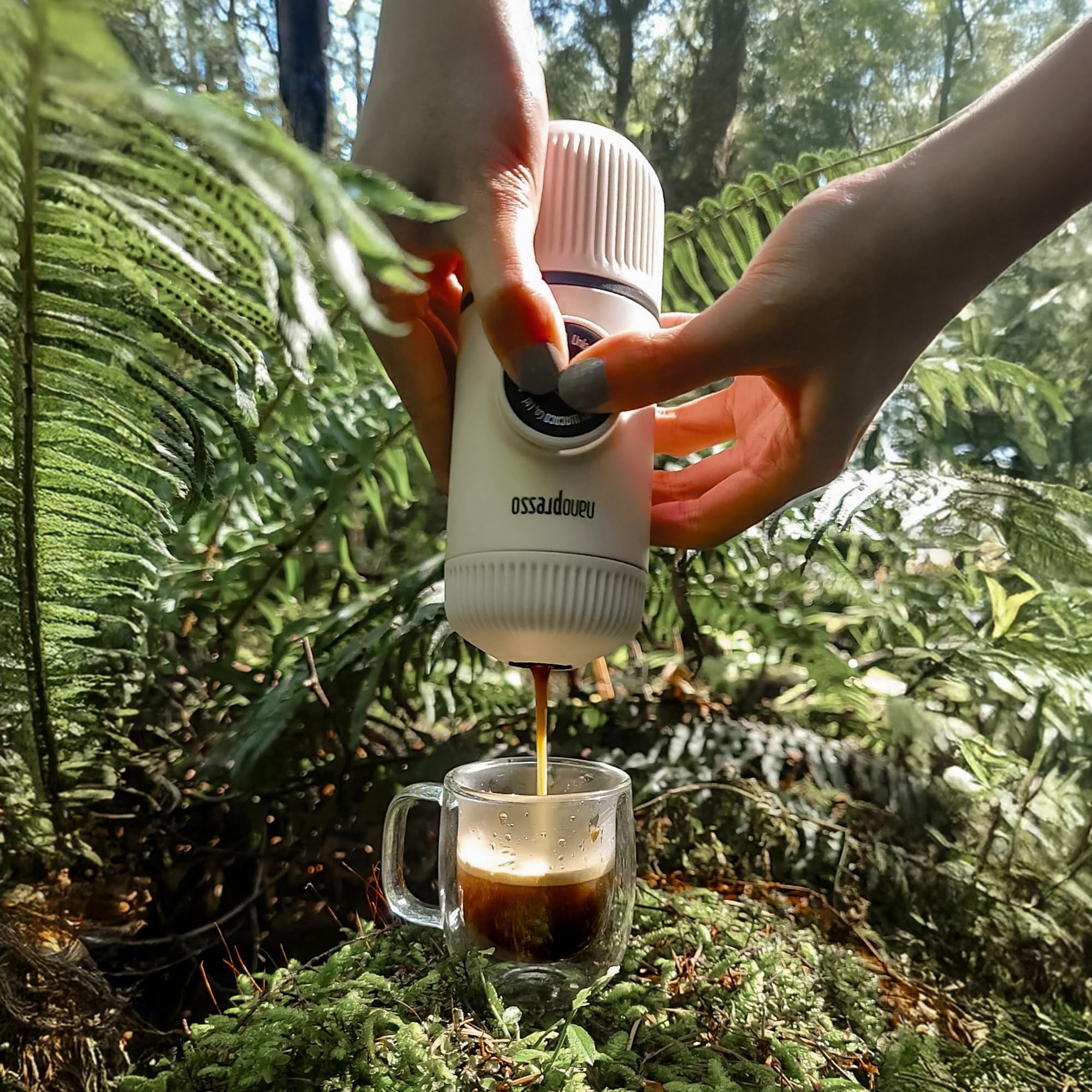 WACACO Nanopresso Portable Espresso Maker with Protective Case - Compact Travel Coffee Machine for Camping, Hiking, Office & Home Use | Upgrade Version in Elements Chill White | Perfect Gift for Coffee Lovers