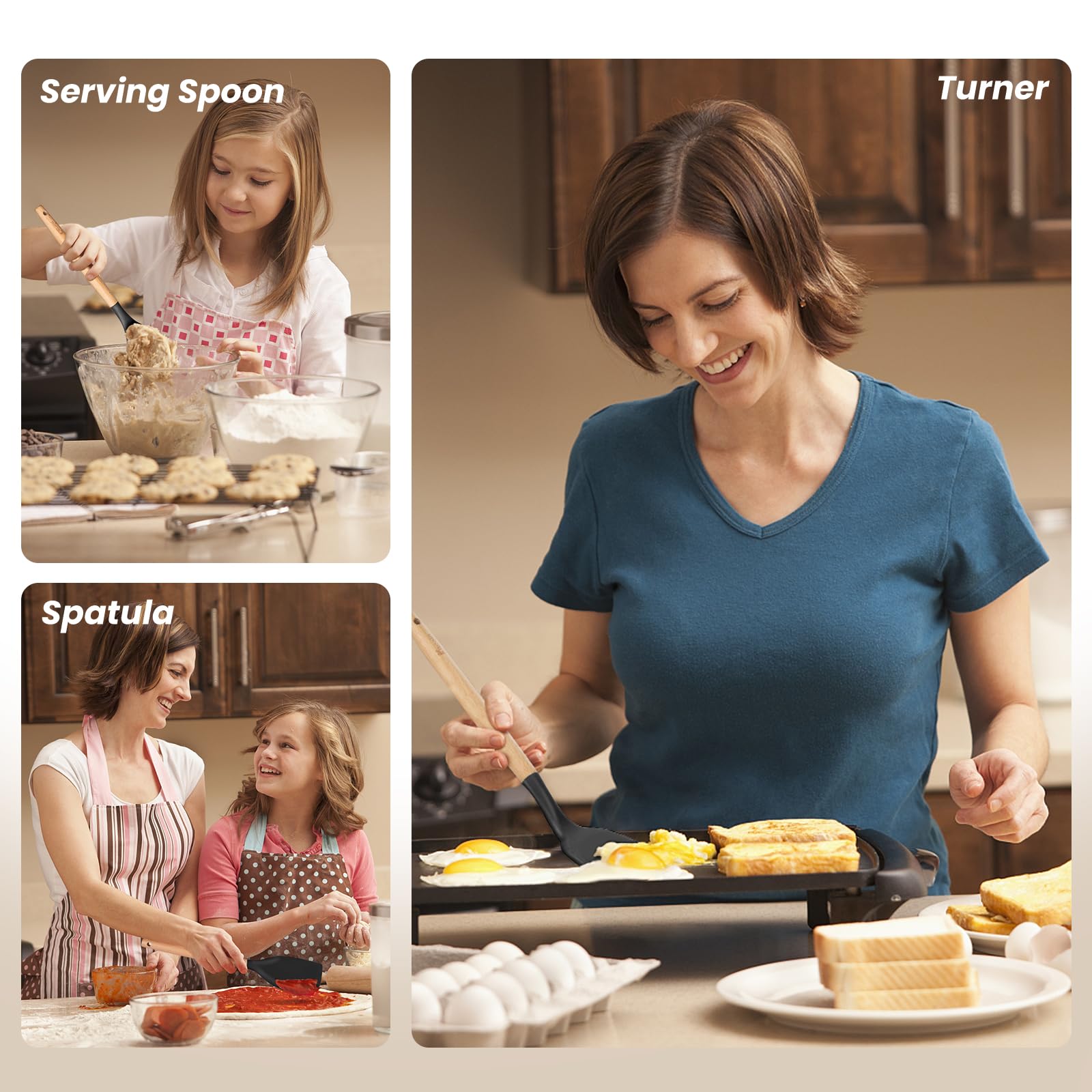 23-Piece Wooden Handle Silicone Kitchen Utensil Set with Holder - Heat-Resistant Spatulas, Spoons & Cooking Tools for Nonstick Cookware - Perfect for Baking, Frying & Everyday Cooking (Black)