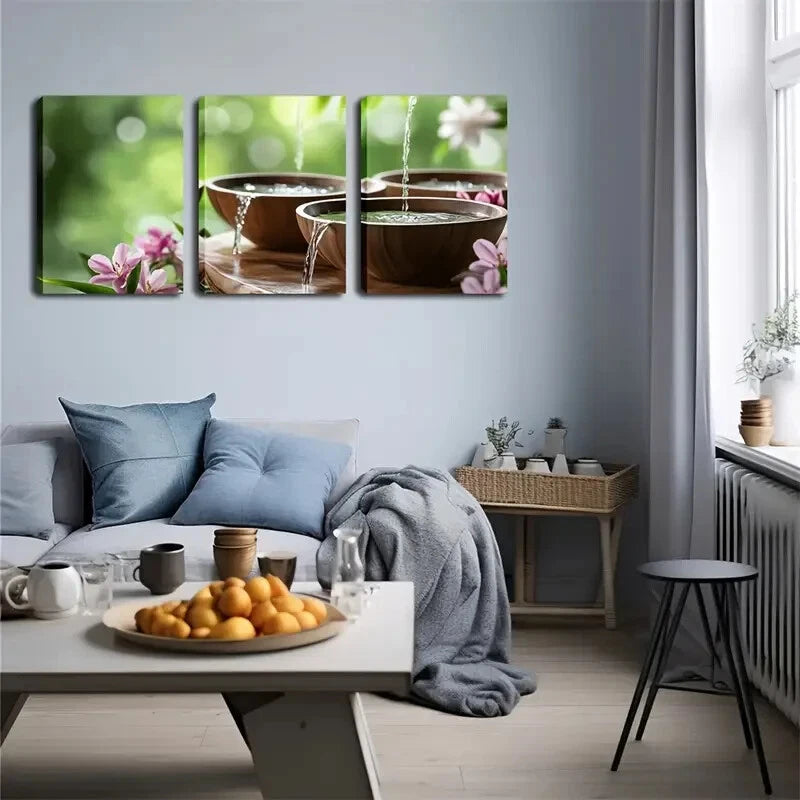 3-Piece Serene Water Flow Floral Landscape Wall Art Set - Framed Canvas 40x60cm (16x24in) - High Quality Print, 100% Australian Made, Ready to Hang - Perfect for Living Room, Bedroom & Office Decor