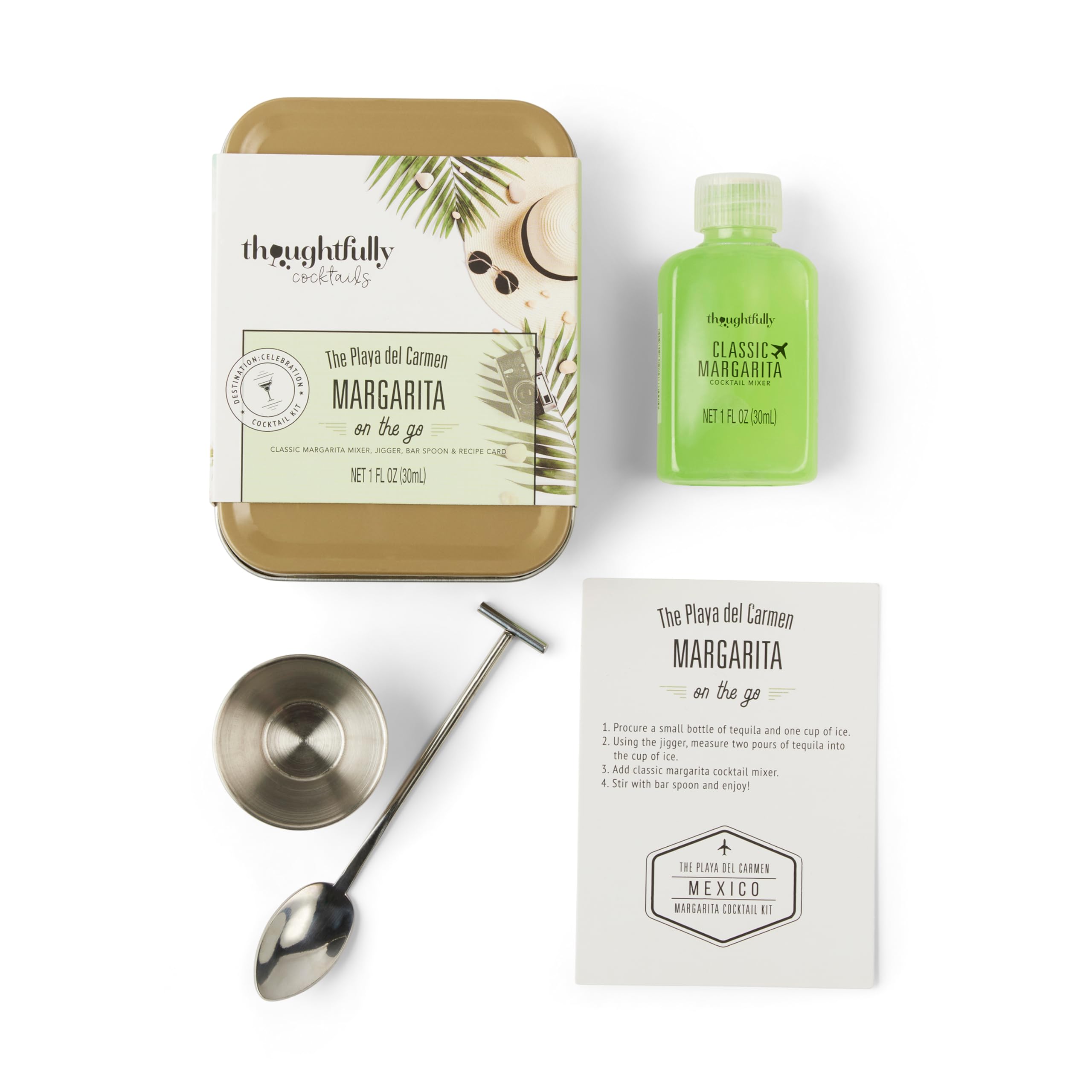 Premium Cocktail Kit Travel Tin Gift Set - Classic Margarita Mixer, Jigger, Bar Spoon & Recipe Cards (Alcohol-Free) - Perfect for Home Bars, Parties & Travel