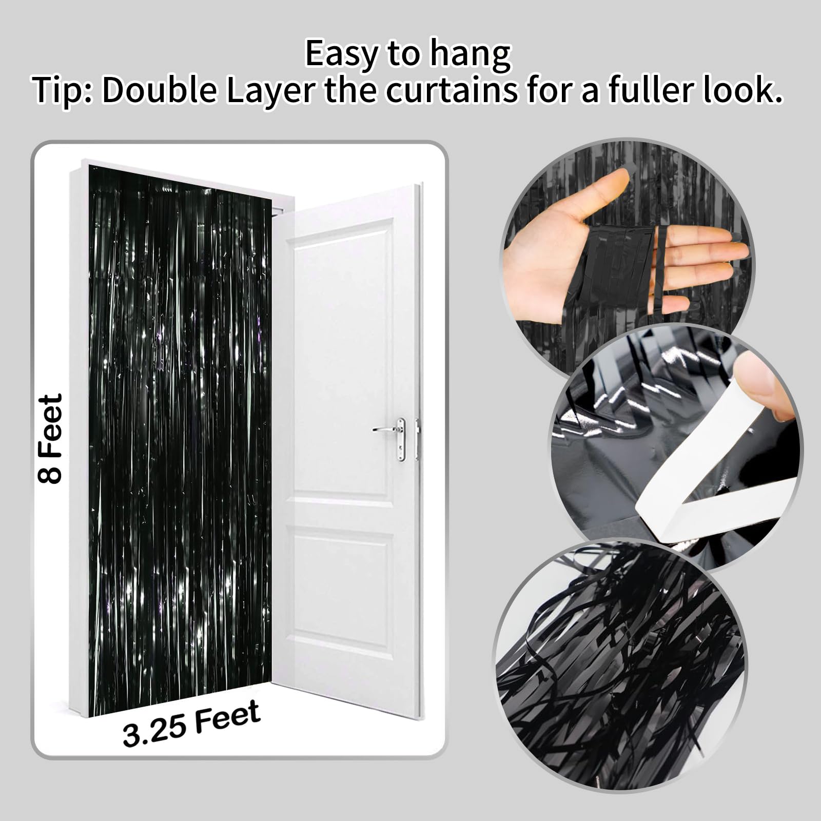 3 Pack Black Party Curtains - 3.3ft x 8.3ft Streamers for Birthday Decorations, Wednesday Addams Theme, Photo Booth Backdrop & Party Supplies | Perfect for Halloween, Goth Parties & Themed Events