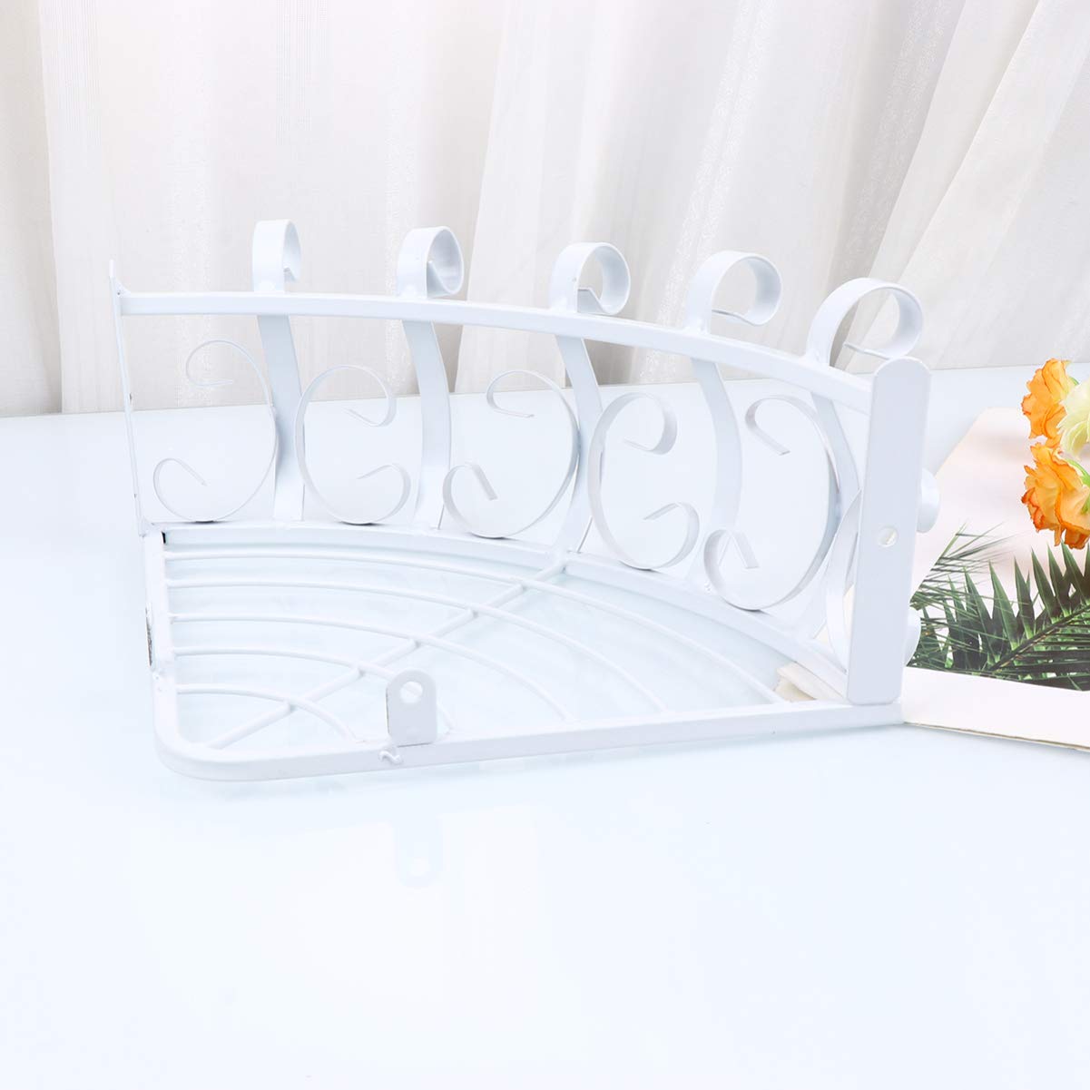 Metal Flower Pot Holder Wall Mounted - Corner Shelves & Railing Planter Bracket - Fence Planter Hanger Basket for Garden, Balcony, Porch - White - Perfect for Outdoor Decor & Small Space Gardening