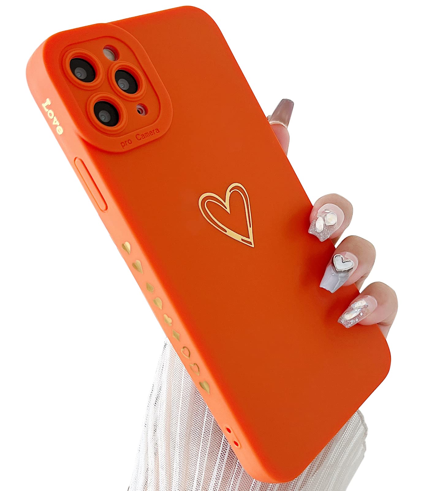 Qokey iPhone 11 Pro Max Case (6.5 Inch 2019) - Cute Heart Design with Anti-Scratch & Shockproof Protection | Soft TPU Cover with Camera Protection | Anti-Fingerprint & Anti-Drop for Women & Men | Perfect for Daily Use, Travel & Outdoor Activities (Orange)