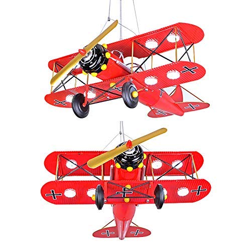 Modern Airplane Art Deco LED Pendant Light - Cartoon Biplane 8-Light Chandelier with Red Metal Finish - Perfect for Kids Bedroom, Playroom, Nursery, or Themed Restaurant Decor