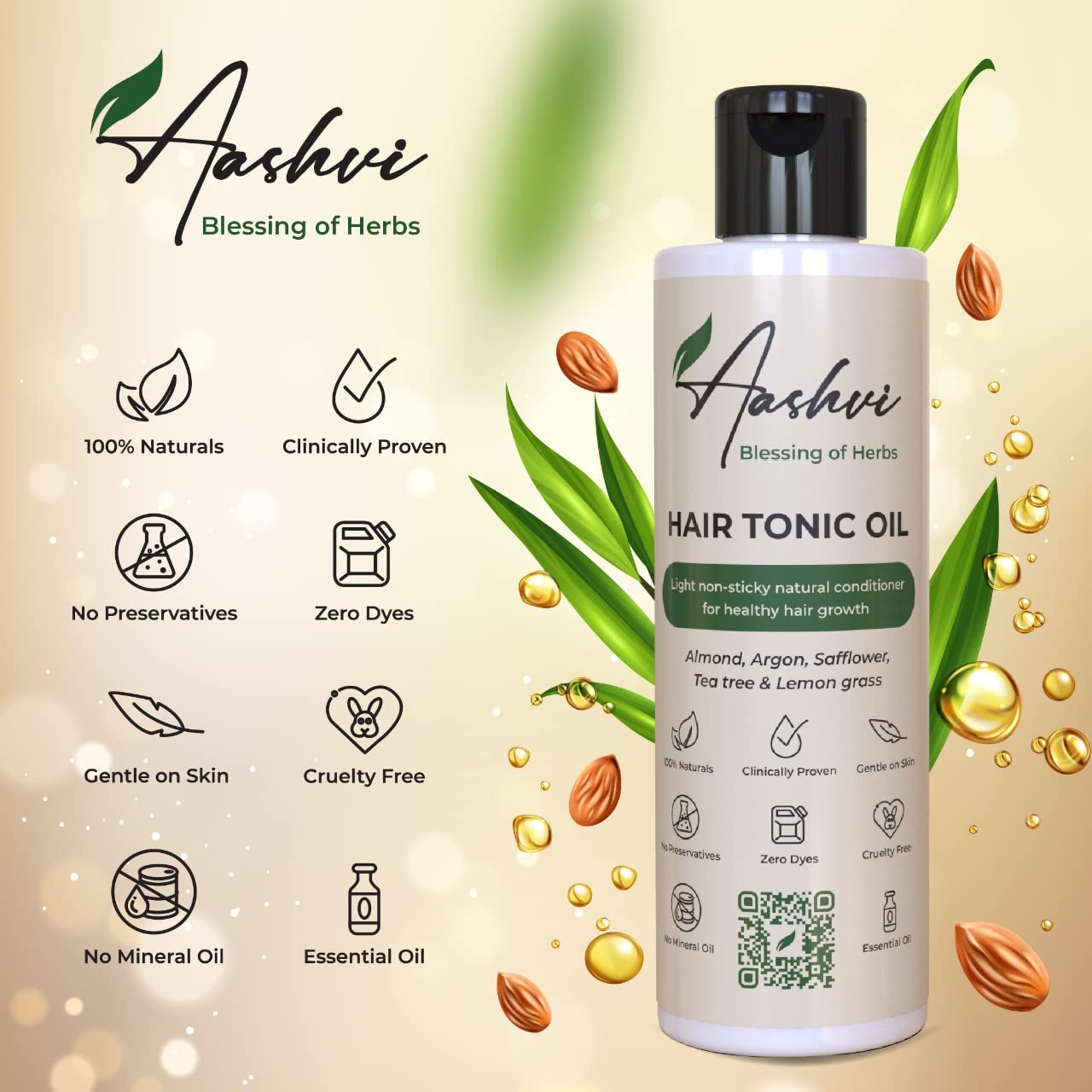Aashvi Herbs Hair Tonic Oil - 200ml Natural Lightweight Non-Sticky Hair Growth Treatment for Stronger, Healthier Hair - Perfect for Daily Scalp Massage & Hair Care Routine
