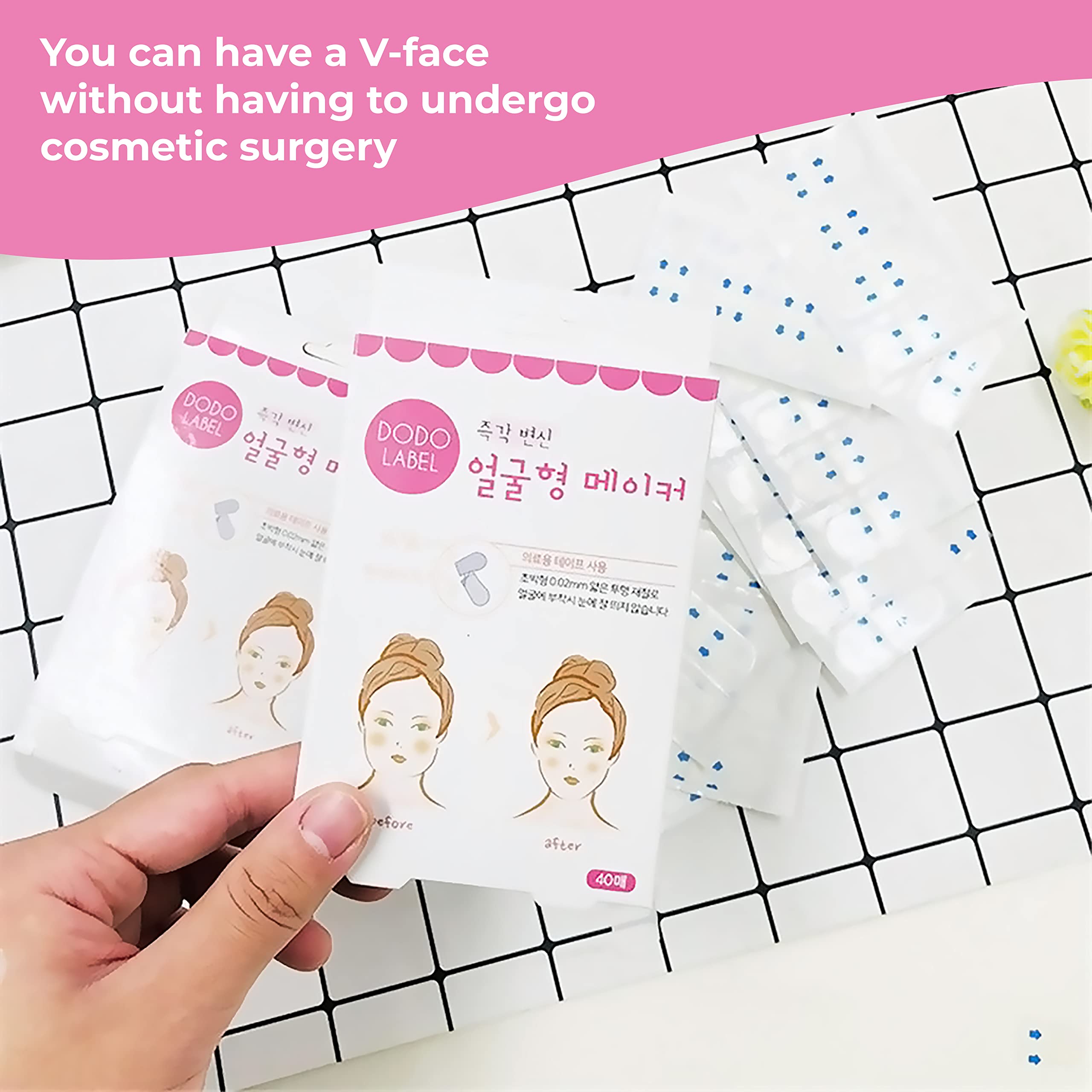 MAPPERZ Instant Face Lift Tape - Invisible Waterproof Elastic Wrinkle Lifting Stickers (40 PCS) | Face & Neck Tightening Patches for Double Chin Reduction | Perfect for Makeup, Special Events & Daily Anti-Aging Care