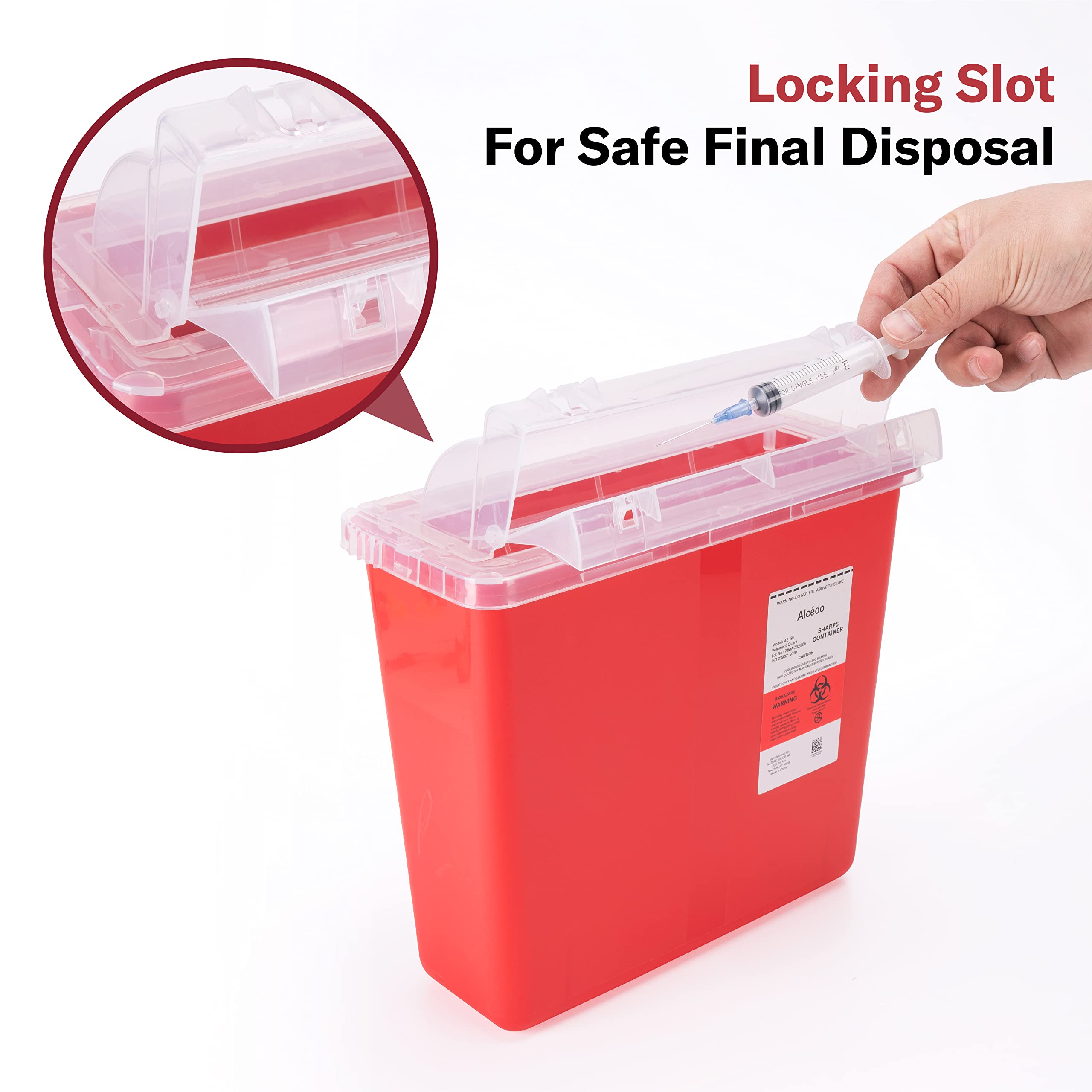 Alcedo 5 Quart Sharps Container (2 Pack) – Biohazard Needle & Syringe Disposal with Mailbox Style Lid – Medical Grade for Home & Professional Use – Ideal for Diabetic Care, Veterinary Clinics & Tattoo Parlors
