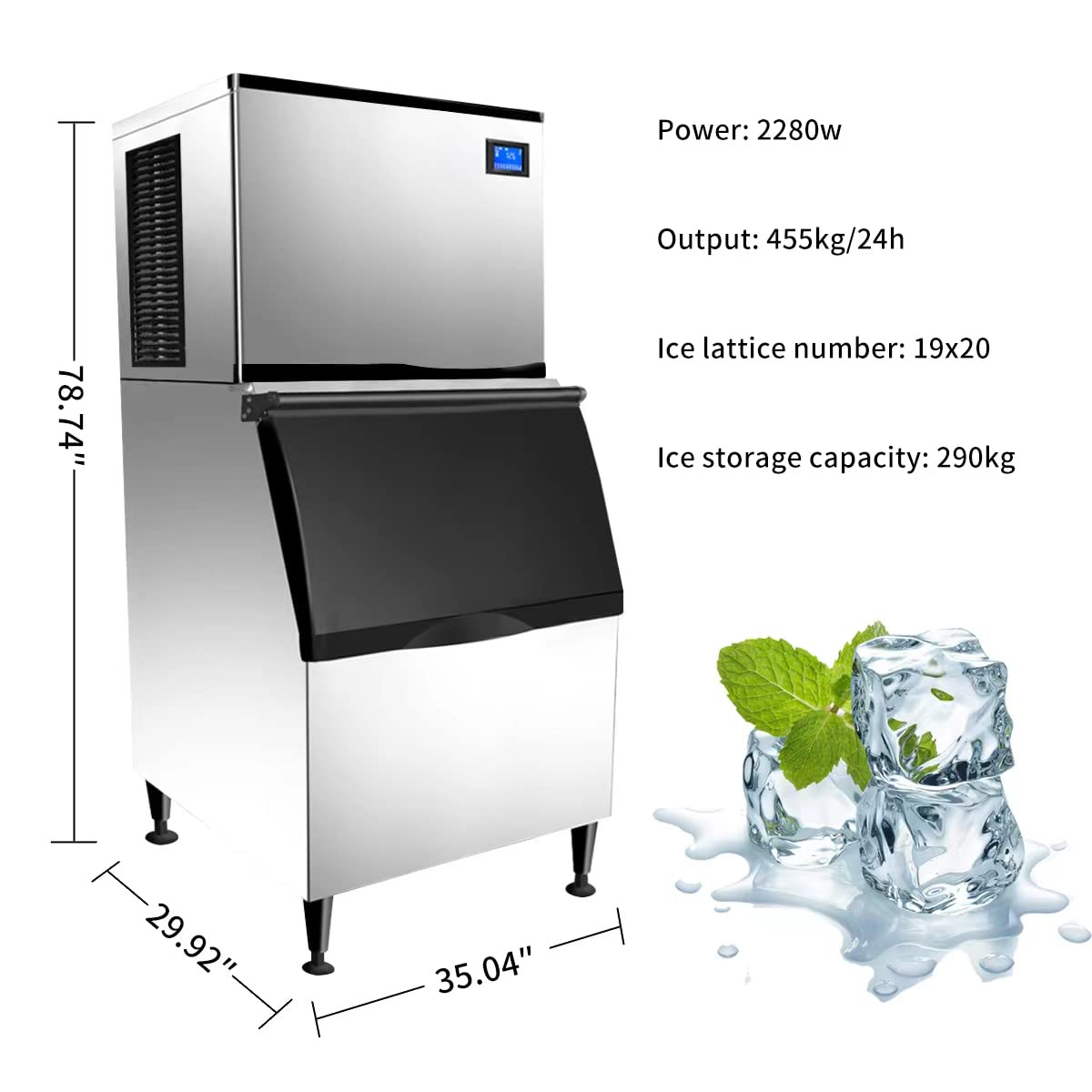 Commercial Ice Machine 1000Lbs/24H, Industrial Ice Maker with 604Lbs Storage, Air Cooled Stainless Steel Ice Cube Maker for Restaurants, Bars, Hotels & Home Use - Perfect for Cocktails, Beverages & Food Preservation