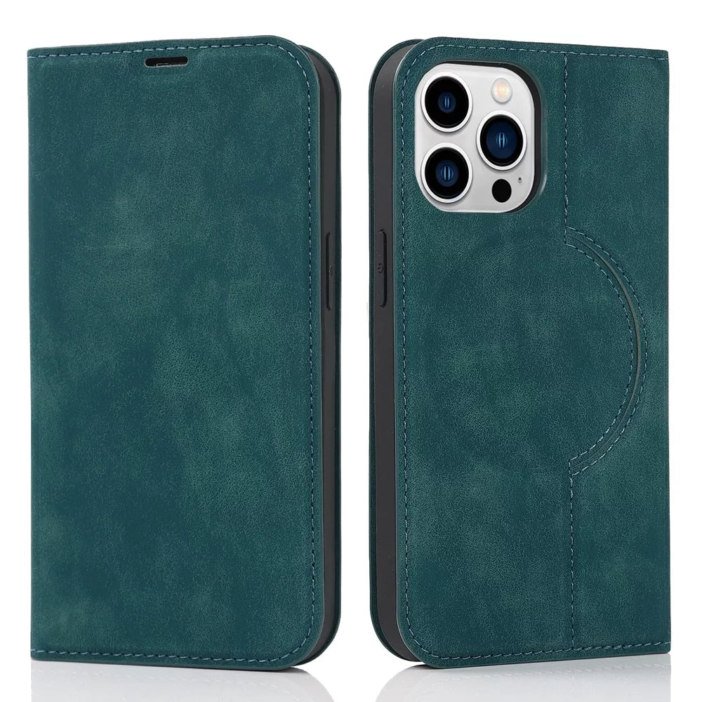 Premium Genuine Leather Wallet Case with MagSafe for iPhone 13/14/15 Pro Max - Slim RFID Blocking Card Holder for Daily Use & Travel