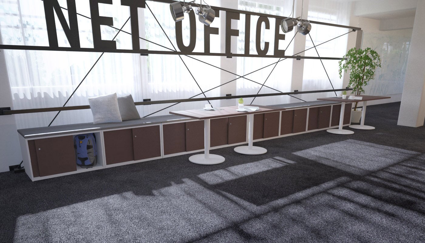 Low Profile Sliding 4-Door Credenza with Soft Top Cushion - Perfect for Home Office, Living Room, and Bedroom Storage
