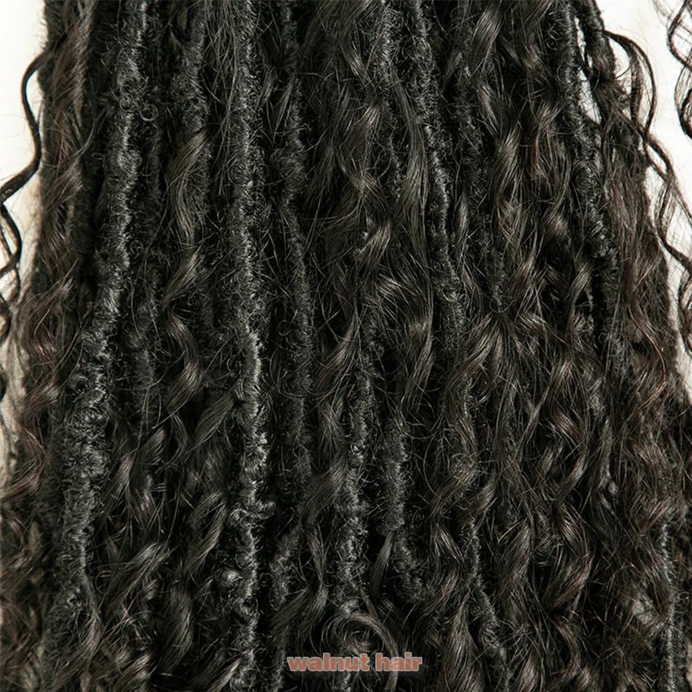 Pre-Looped Crochet Boho Faux Locs with Human Hair Curls | Goddess Crochet Locs with Curly Ends | Soft Dreadlocks Hair for Black Women | Natural Color 18 Inch 3 Packs (72 Locs) | Perfect for Protective Styling, Weddings & Everyday Wear
