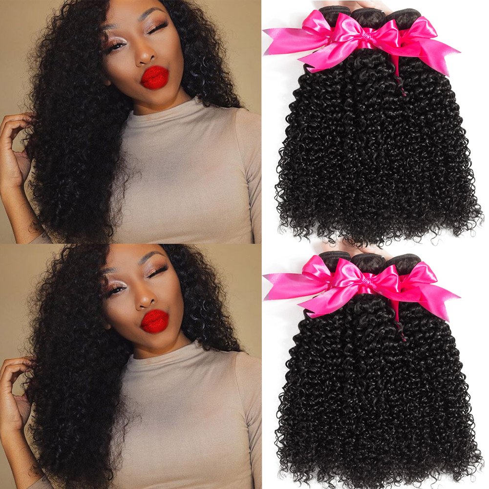 Brazilian Curly Human Hair Extensions 3 Bundles - 10A Unprocessed Virgin Hair, 20/22/24 Inch, Double Weft, Black | Natural Curly Weave for Women | Perfect for Daily Wear, Parties & Special Occasions
