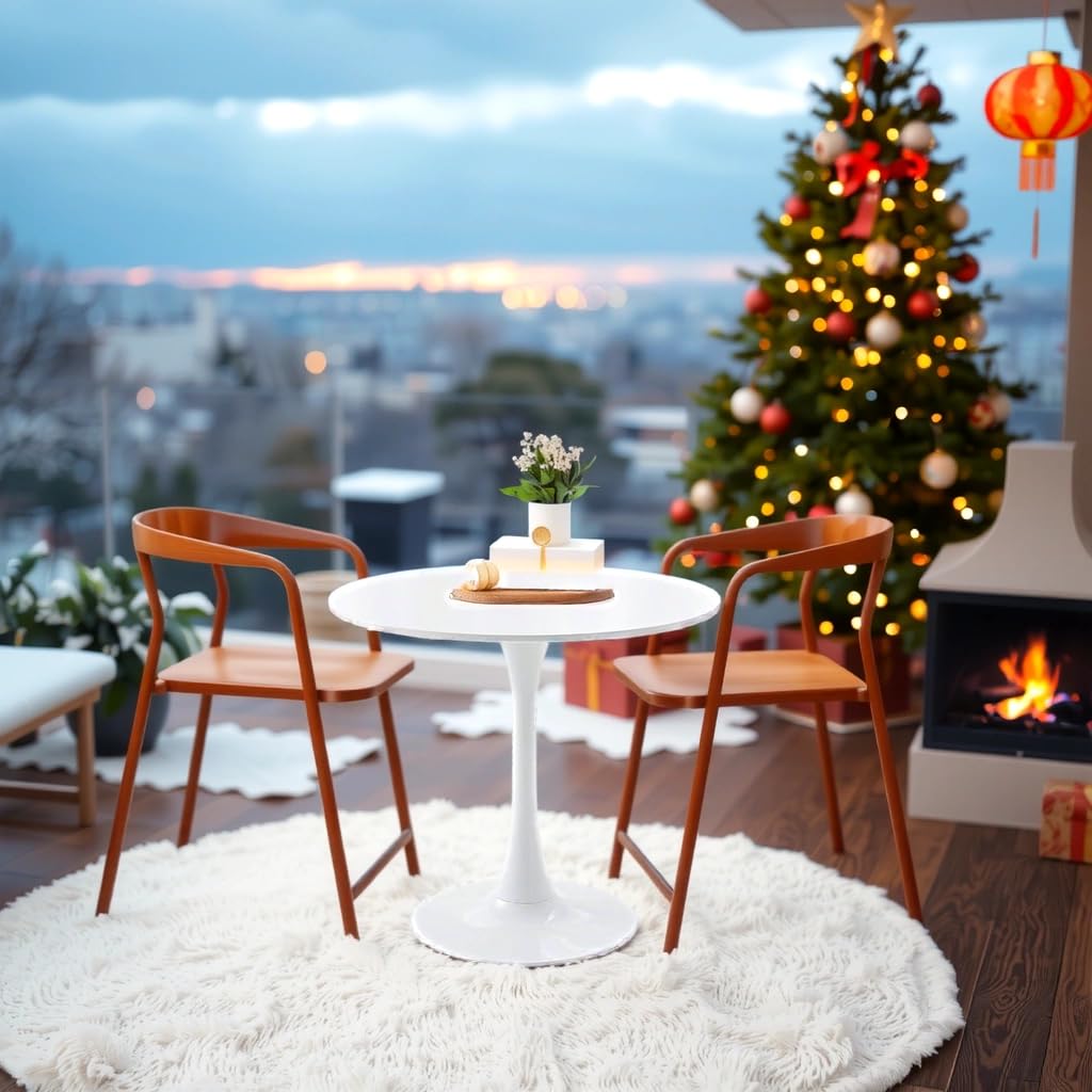Modern Round Tulip Dining Table - 24 Inch White Kitchen Table with Sturdy Metal Base | Perfect for Small Spaces, Seats 2-4 | Ideal for Living Rooms, Cafés, Christmas Decor & Compact Apartments | Versatile as Dining Table, Coffee Table or Breakfast Nook Centerpiece