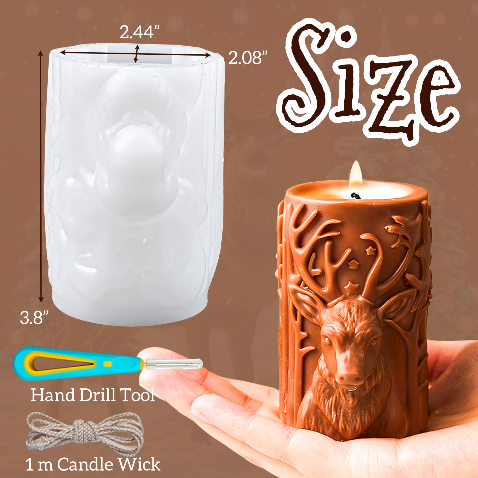 Christmas Elk & Reindeer Silicone Candle Molds Set - DIY Cylinder Pillar Wax Molds for Holiday Candle Making, Resin Soap & Plaster Crafts - Perfect for Xmas Decor, Handmade Gifts & Home Decorations (Includes Tools) - Great for Holiday Parties, DIY Projects & Festive Home Ambiance