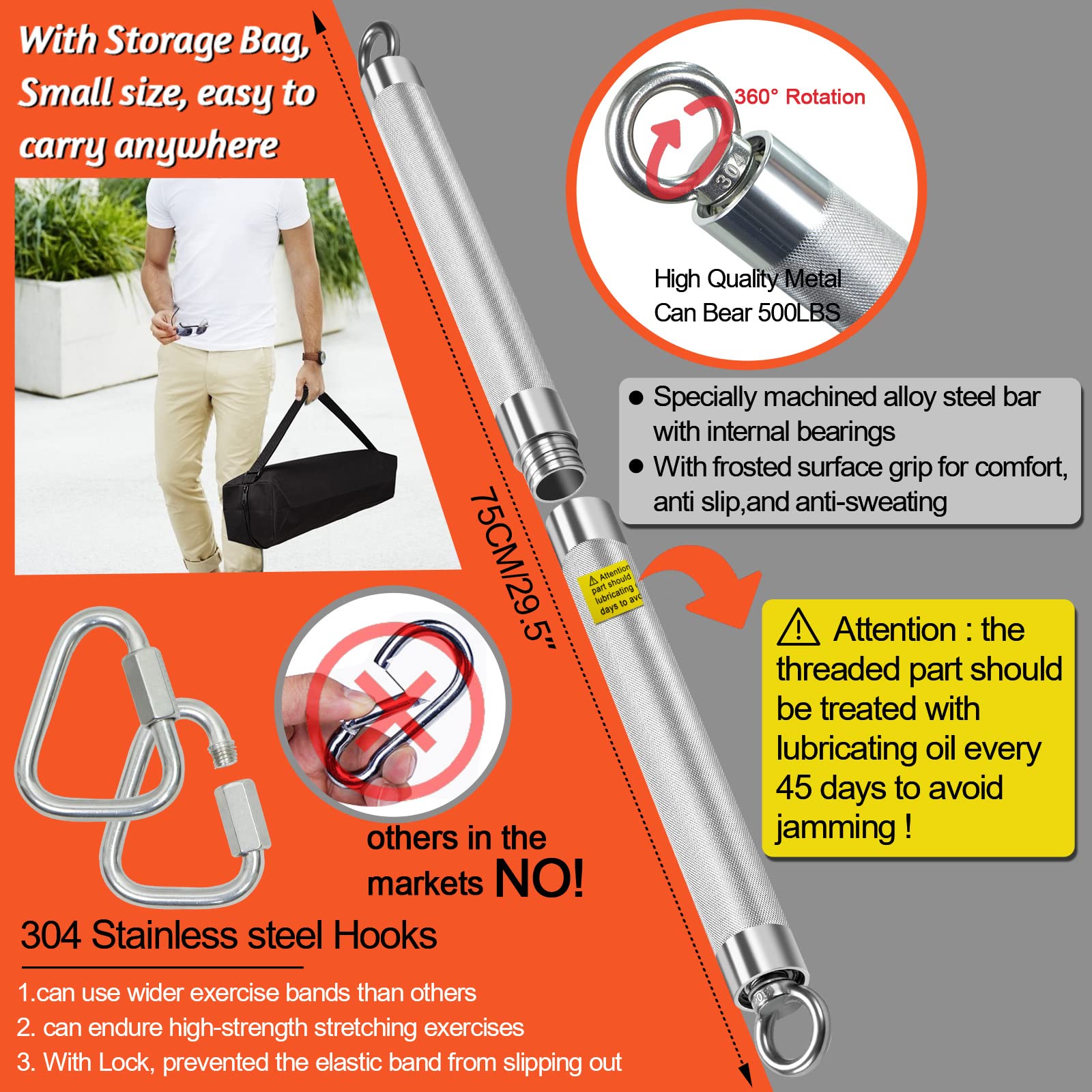 Premium Heavy Duty Home Gym Resistance Band Bar Set - 4 Stackable Bands, Detachable Full Body Workout Equipment (500LBS Capacity) for Strength Training, Muscle Building & Home Fitness | Includes Workout Guide & Storage Bag | Perfect for Small Spaces, Travel & Apartment Workouts