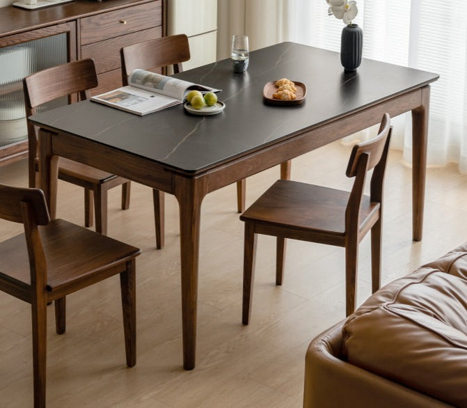Premium Black Walnut Solid Wood Rock Plate Dining Table - Rustic Farmhouse Style for Dining Room, Kitchen, or Outdoor Entertaining