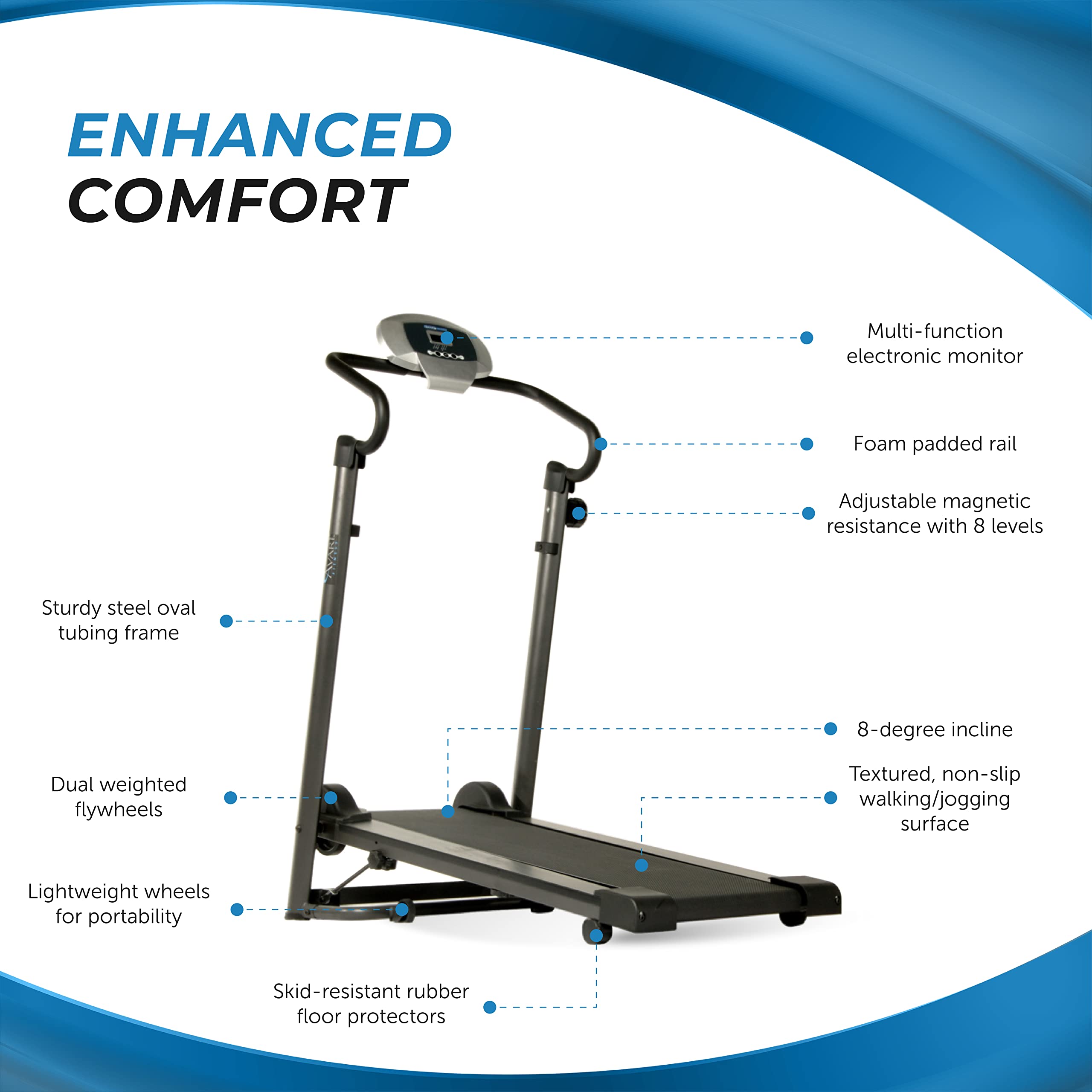 Avari Magnetic Treadmill - Foldable Manual for Home Workout - 250lbs Capacity - Perfect for Small Spaces & Cardio Training