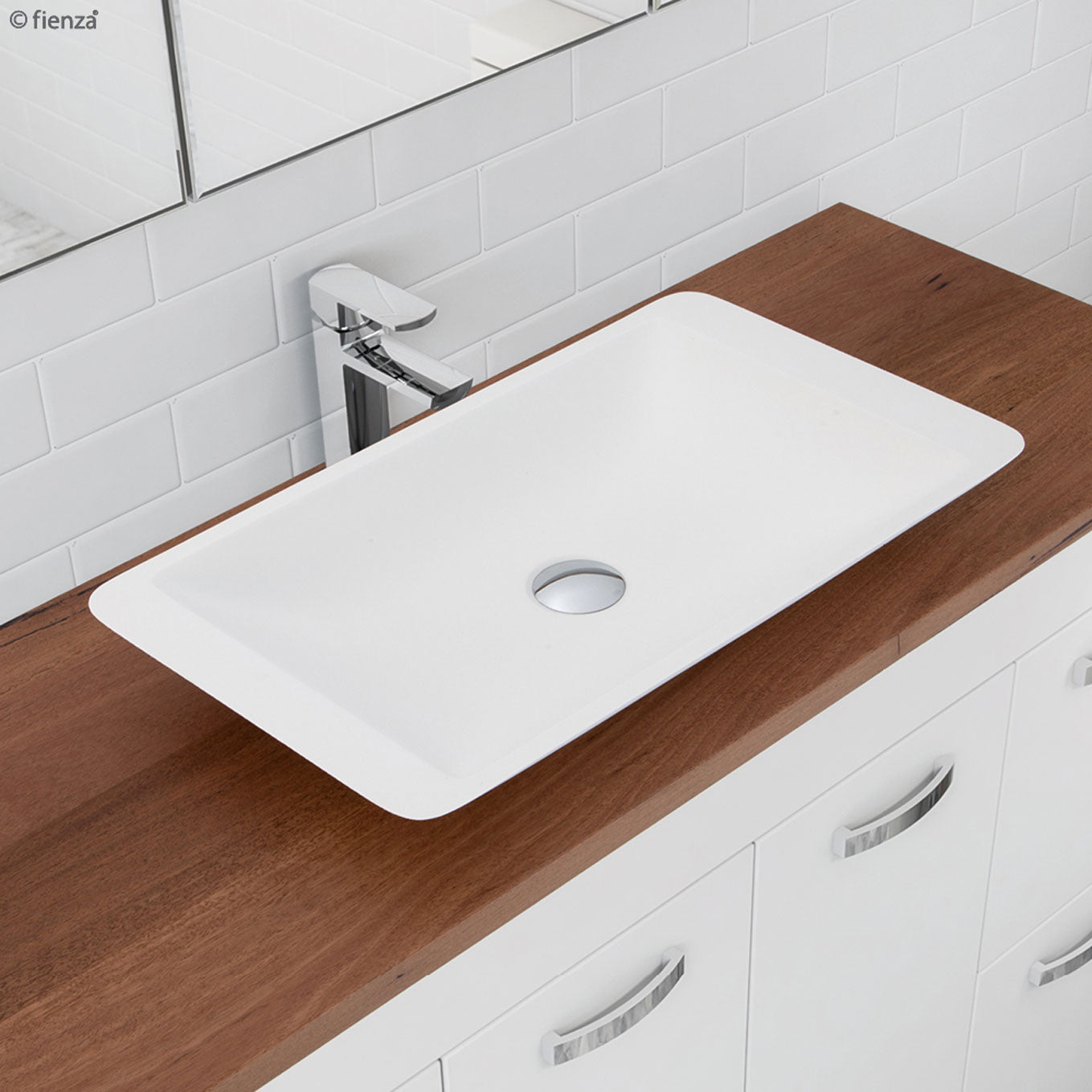 Fienza CSB03 600mm White Matte Solid Surface Bathroom Sink - Modern Above Counter Basin for Vanity, Powder Room & Guest Bathroom