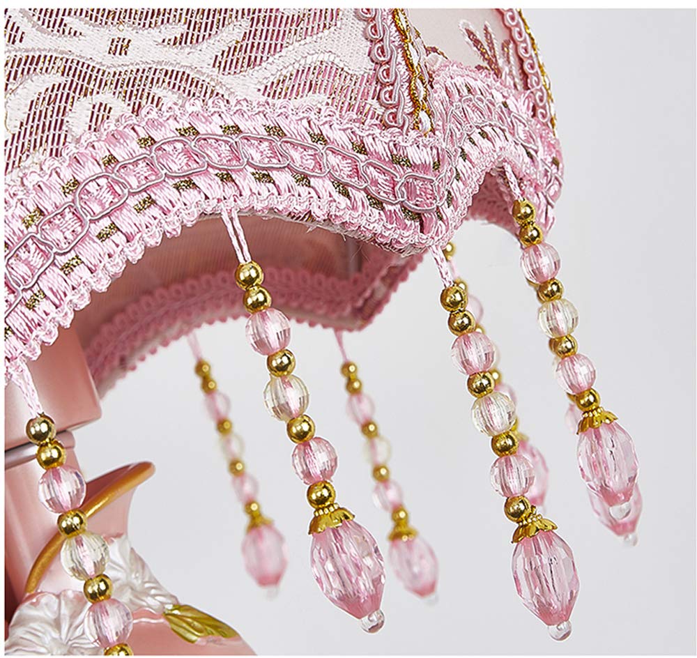 Elegant Pink Princess Table Lamp with European Resin Fabric Shade - Soft Wide Reading Light for Living Room, Bedroom & Nursery - Touch Button E26 Base Indoor Lighting - Perfect for Bedside Night Reading & Cozy Home Decor
