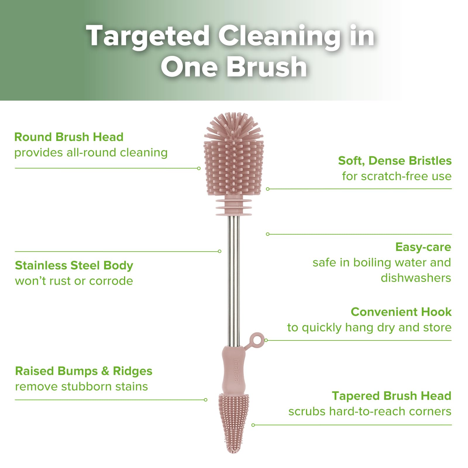 Haakaa Silicone Brush - Soft Bristles for Breast Pumps, Baby Bottles & More - Home & Travel Use