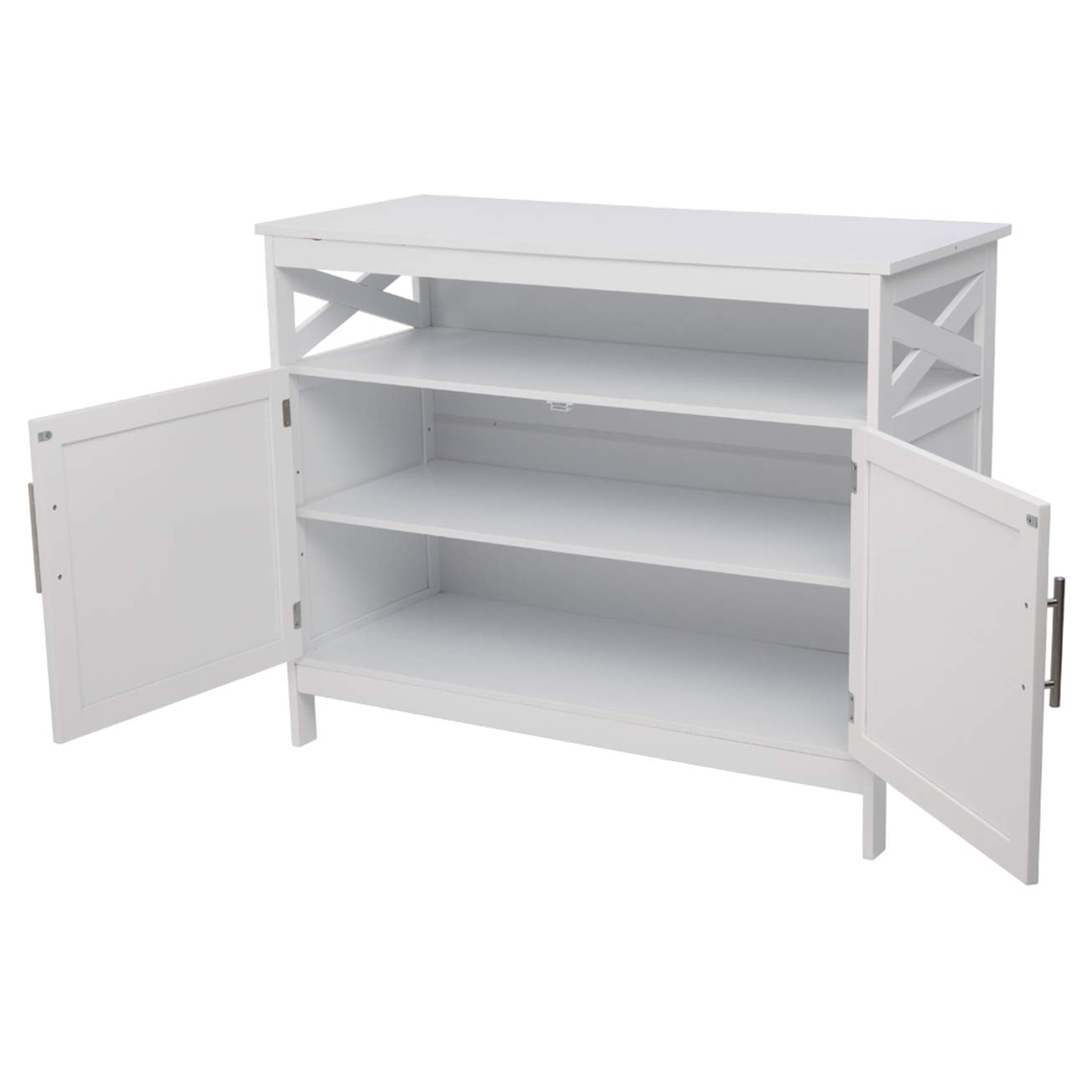 FCH White Double Door Side Cabinet with Partition - Storage Cabinet for Kitchen, Living Room, Bedroom | Organize Drawers, Cupboard, Oven, Fridge | Perfect for Closet Seat, Door & Window Areas