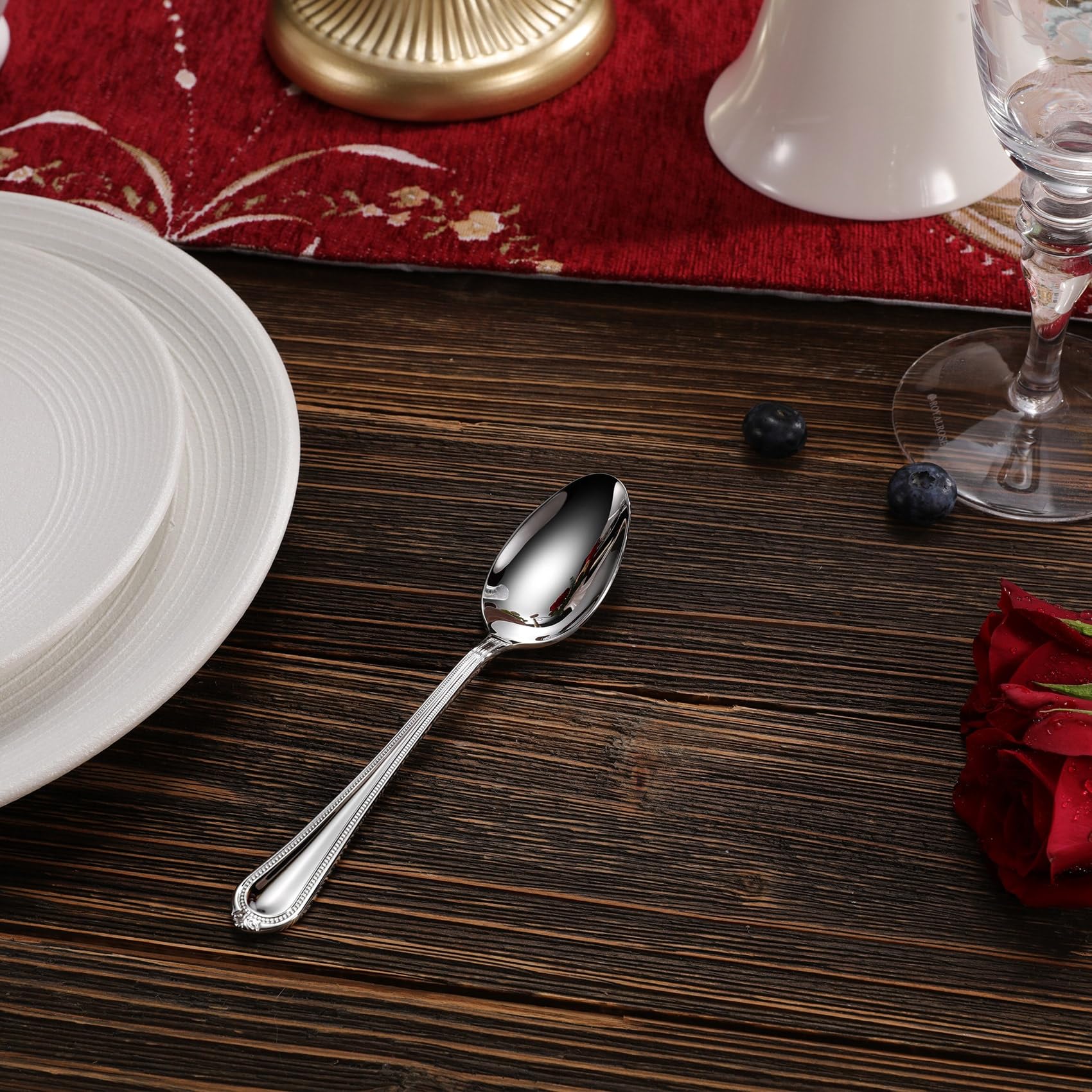 KEAWELL 4-Piece Premium Stainless Steel Spoon Set - 18/10 Silverware Teaspoons with Elegant Pearl Edge Design, Mirror Polished & Dishwasher Safe (6.4