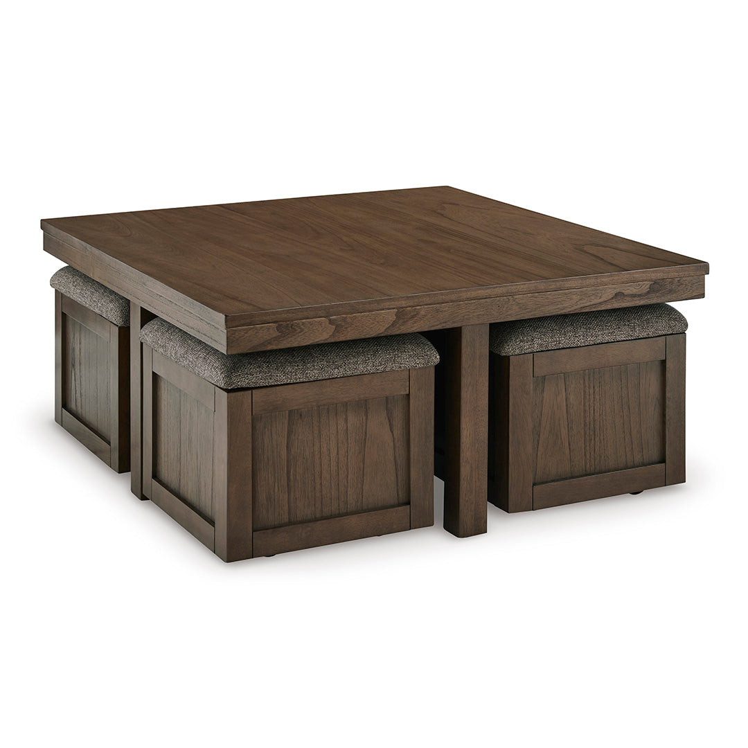 Modern Boardernest Coffee Table Set with 2 Stools - Lift-Top Design for Living Room, Lounge & Small Spaces - Perfect for Coffee, Snacks & Storage