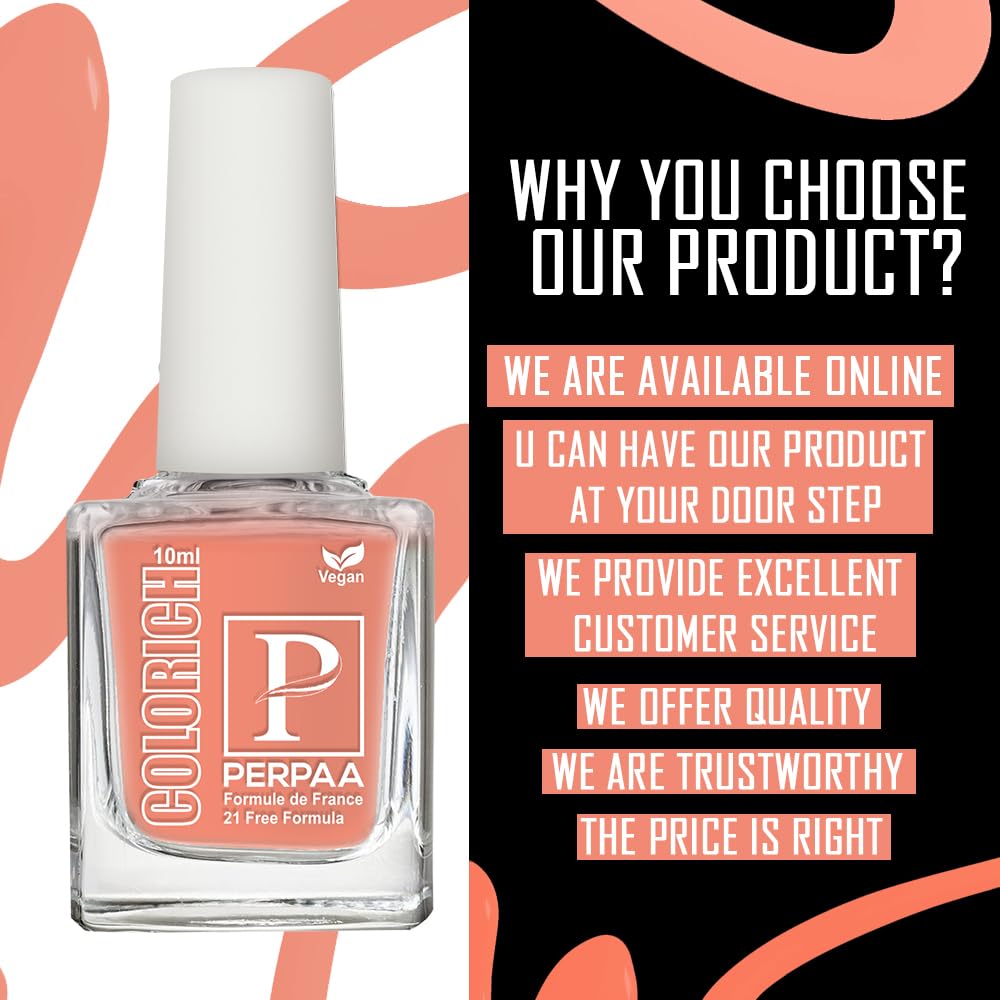 PERPAA Colorich Vegan Professional UV Gel Nail Polish - Long Lasting 21 Days, High Gloss Finish, Chip & Smudge Resistant, Quick Dry Formula (Peach, 10ml) - Perfect for Salon, Home Manicures & Special Occasions