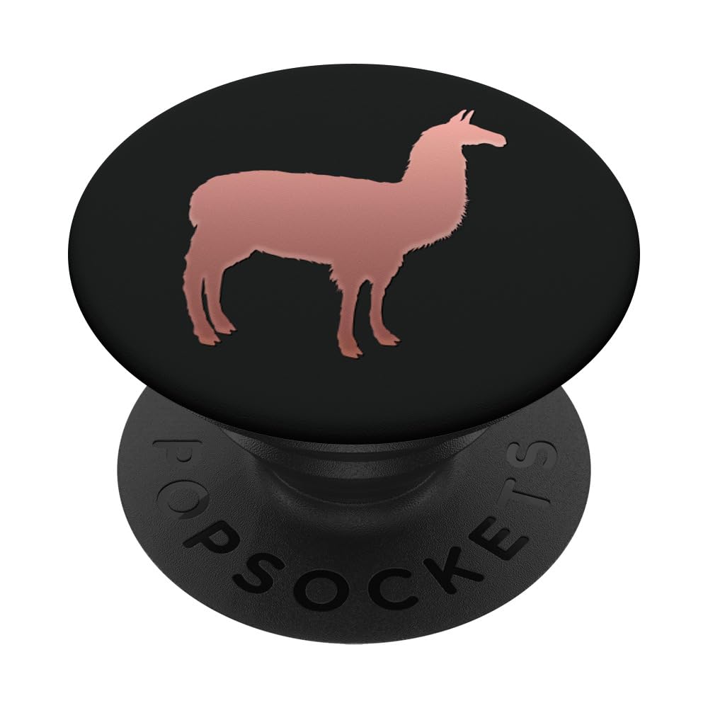 Golden Rose Pink Llama on Black PopSockets Standard PopGrip - Swappable Phone Grip & Stand for iPhone, Samsung, and Smartphones - Perfect for Selfies, Gaming, and Secure Phone Handling