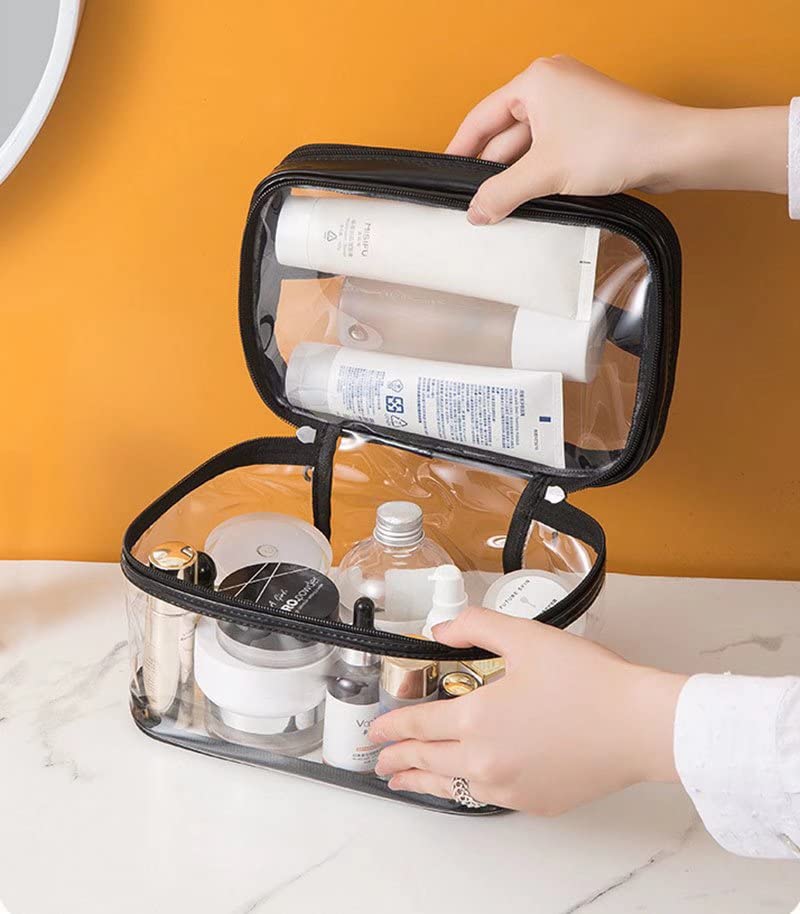 Clear PVC Makeup Bag - Waterproof Double Layer Cosmetic Organizer for Travel & Toiletry