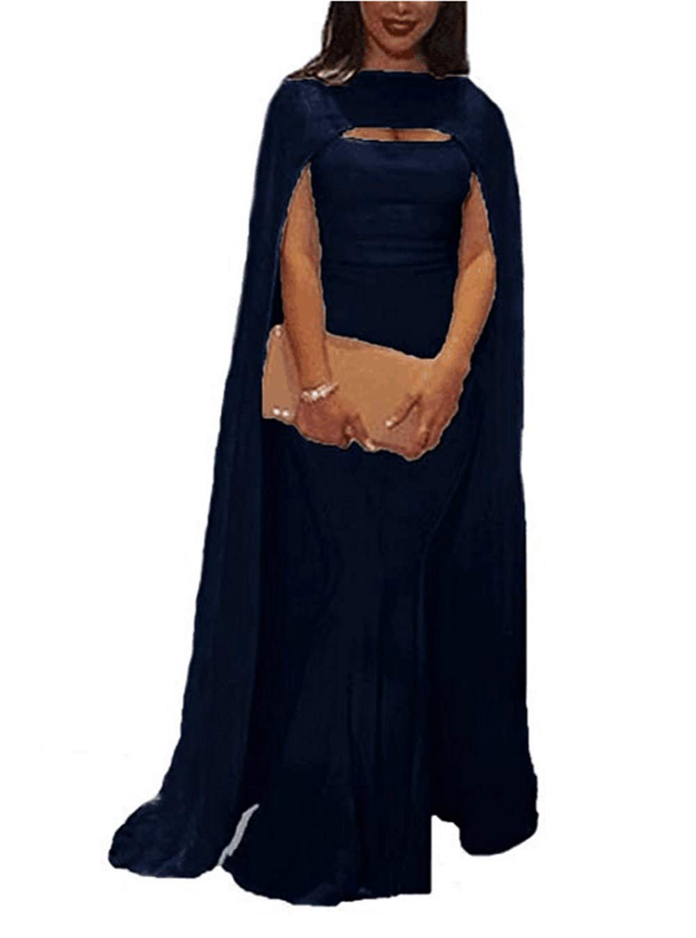 Emanni Women's Elegant Long Mermaid Evening Dress with Detachable Cape - Perfect for Prom, Formal Events & Special Occasions