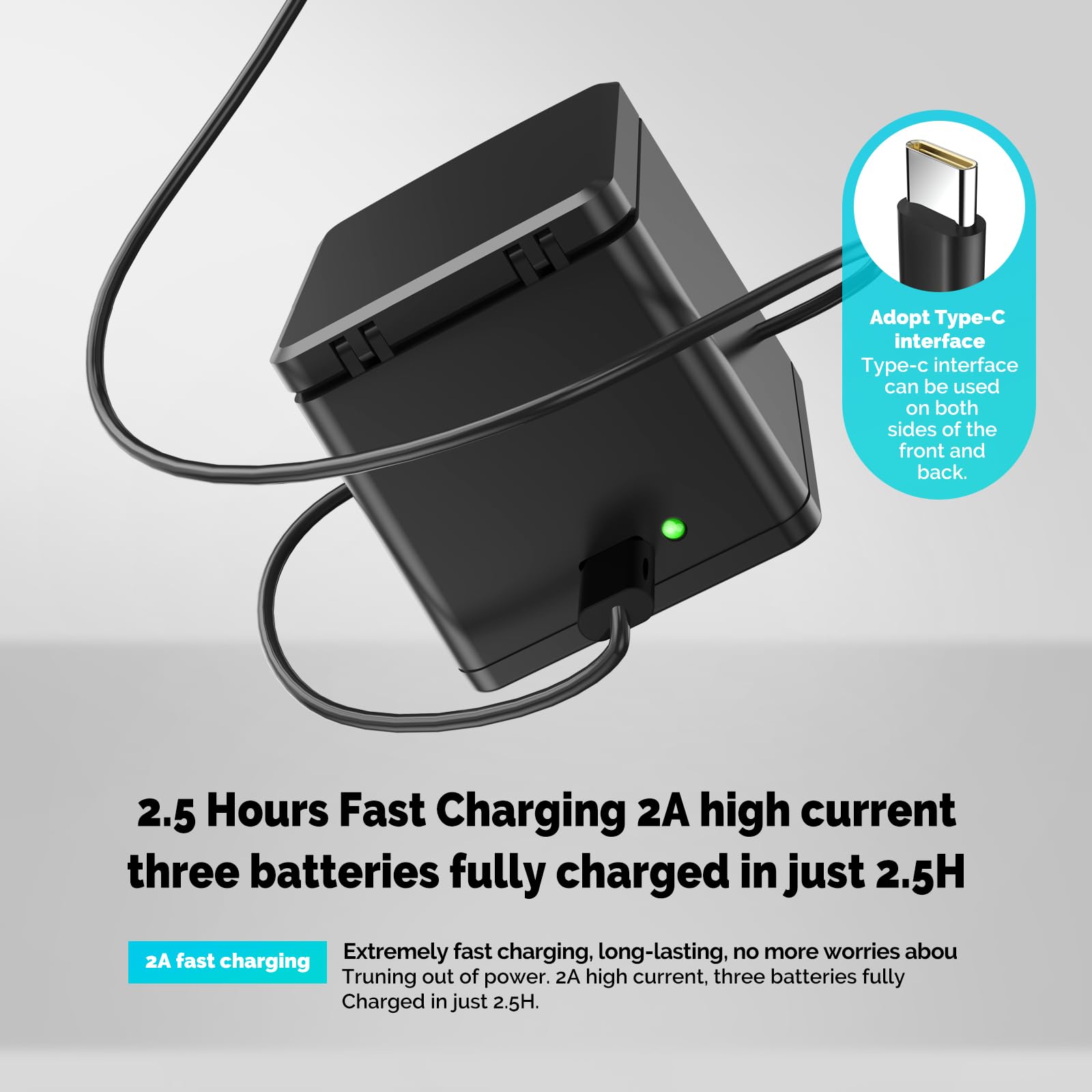 2-Pack GoPro Hero 12/11/10/9 Battery Charger with Triple Storage - USB Quick Charger & Rechargeable Battery Compatible with GoPro Hero 9/10/11/12 - Perfect for Travel, Vlogging, and Outdoor Adventures