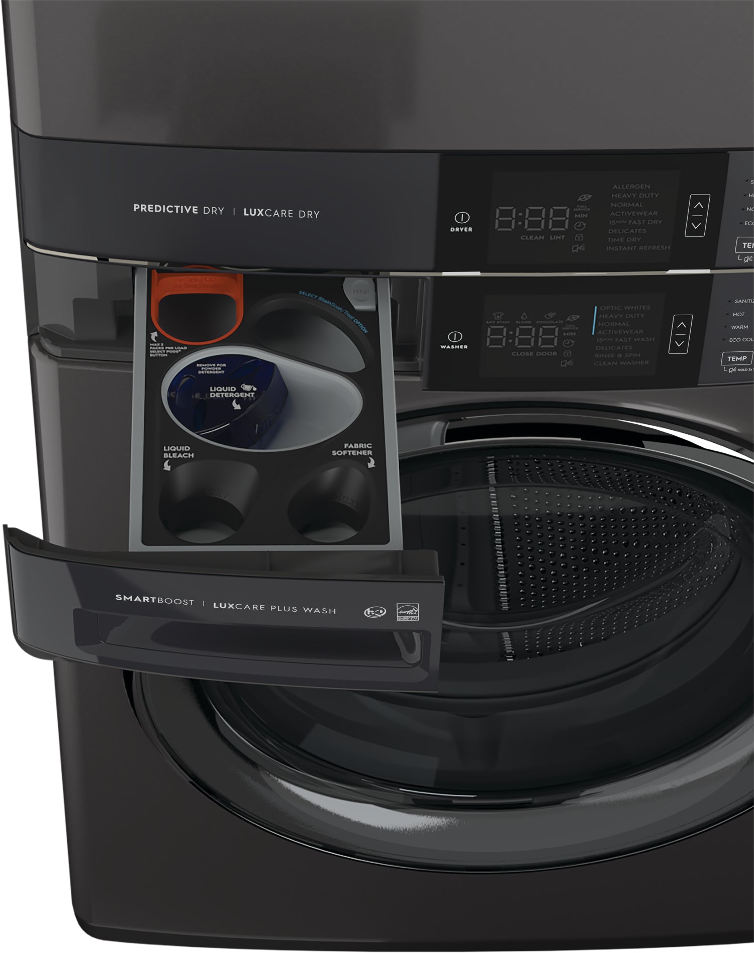 Electrolux Titanium Laundry Tower with SmartBoost® Washer (5.2 Cu.Ft) & Electric Dryer (8 Cu.Ft) - ELTE760CAT - Perfect for Large Families & Heavy-Duty Laundry Needs