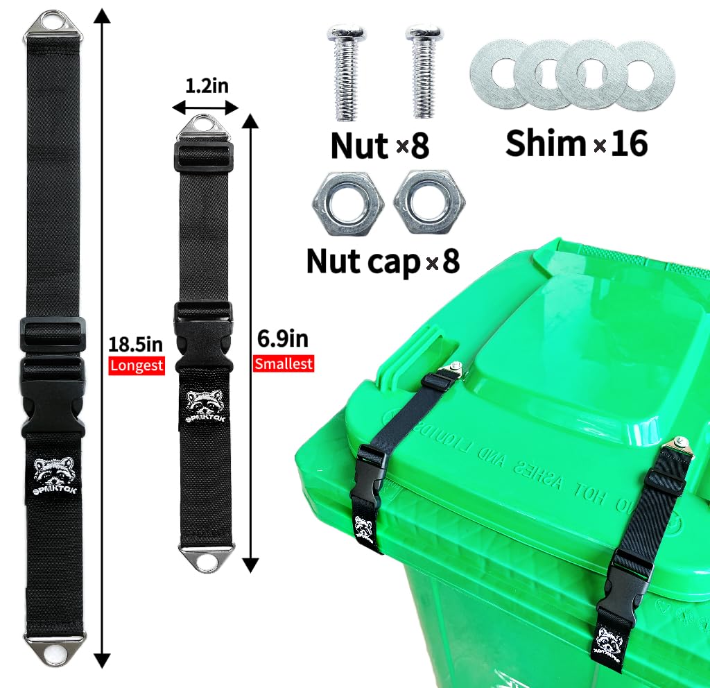 4Pcs Heavy-Duty Trash Can Locks - Adjustable Animal Proof Garbage Bin Lid Locks for Bears, Raccoons & Squirrels - Durable Outdoor Trash Can Security for Wheelie Bins, Metal & Plastic Containers - Perfect for Camping, Backyards & Wildlife Areas